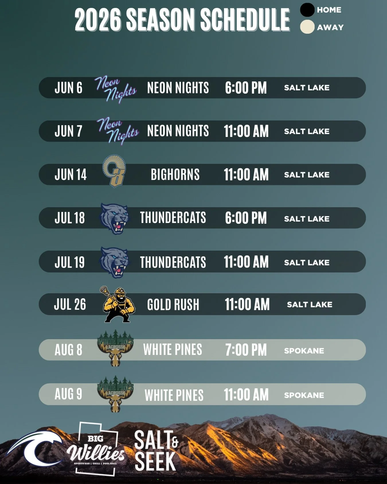 The Surge (Senior B) 2026 season schedule is LIVE! 

Get your tickets online for home games using our LINK IN BIO! 🔗 

See you on the floor 🌊🫡

#rollstorm⚡️ #saltlakecity #utah #slc #utahlacrosse