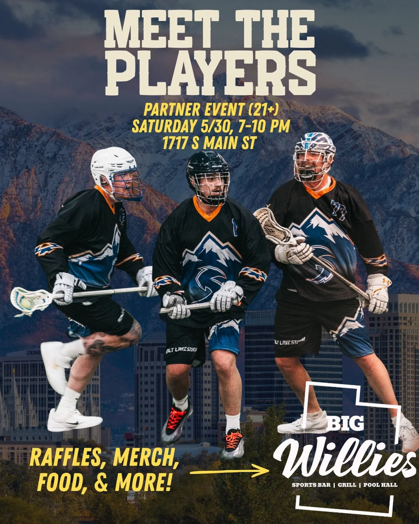 🚨MEET THE PLAYERS EVENT🚨

Come support the Storm on Saturday, 5/30! Meet the Storm players, enter in raffles, eat some amazing food, and have fun! 

We will be also selling merch and home game tickets! 🎟️ 🥍 

Where: Big Willies - 1717 S Main St, 