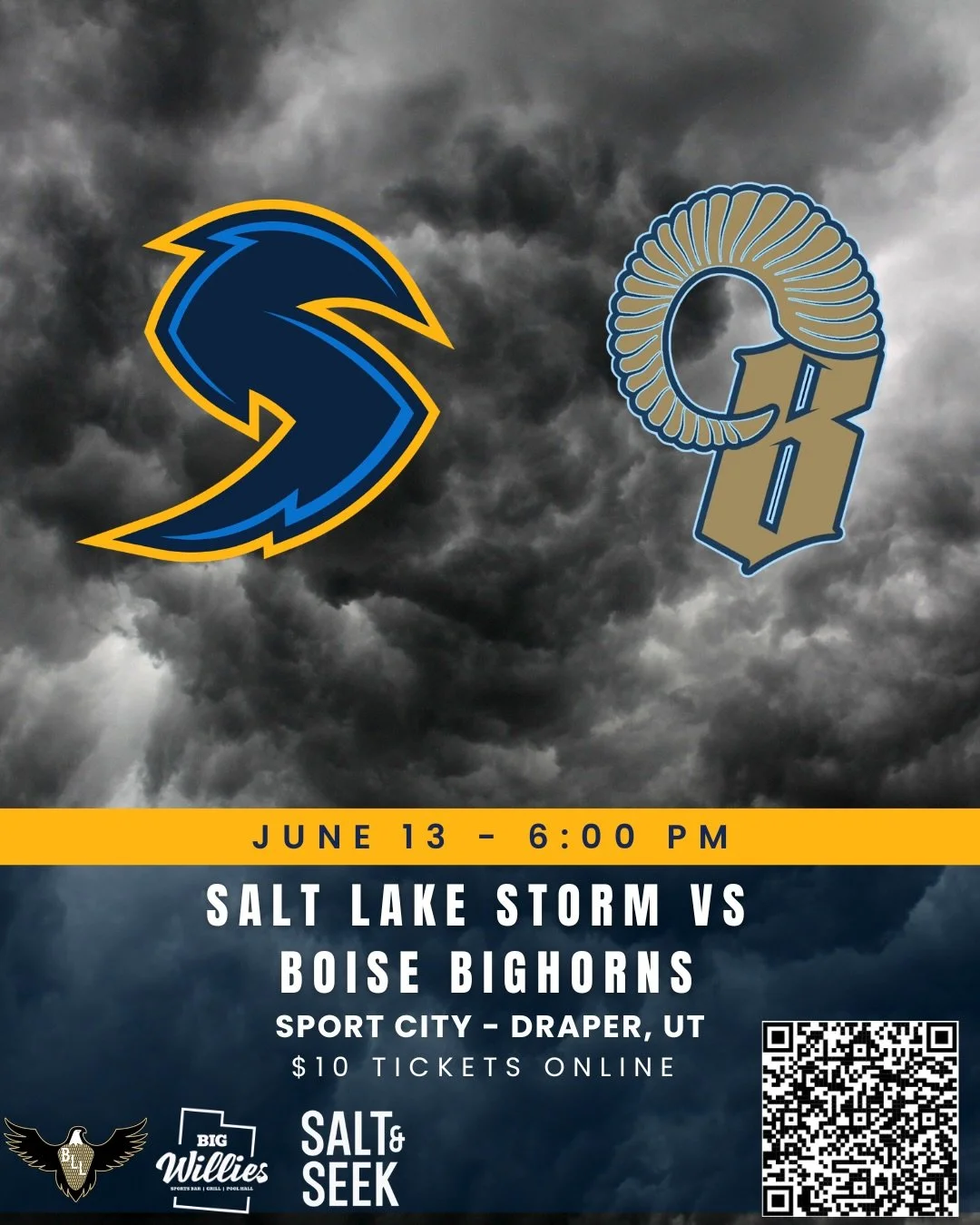 ⚡️🌊 STORM SURGE DETECTED THIS WEEKEND 

Another double header weekend for the boys! Both the Storm and the Surge take on the @boisebighorns 🐏

This is the first home game for the Salt Lake Storm! Pack the house this Saturday and Sunday at @sportcit