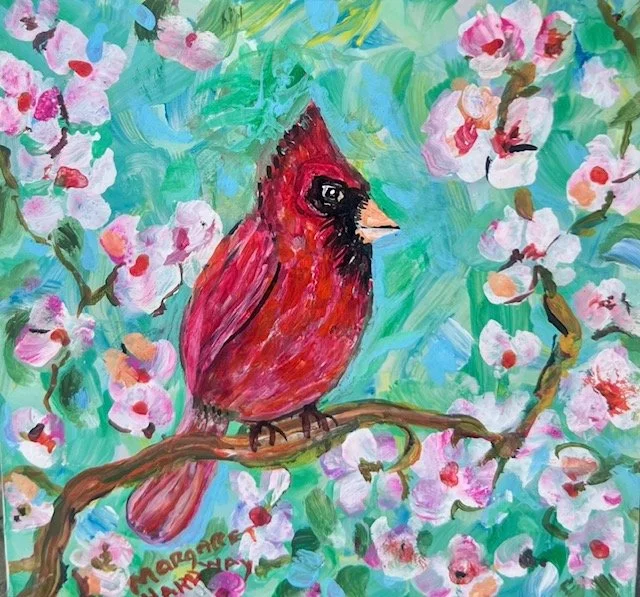 red cardinal cherry blossom