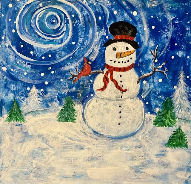 snowman and red cardinal .jpeg