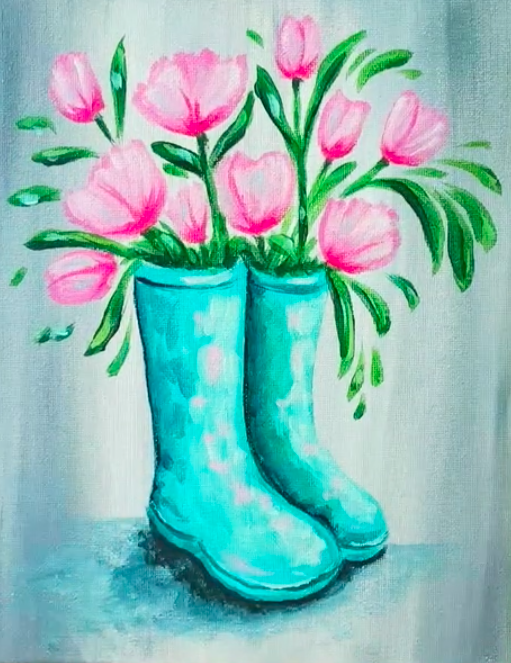 rainboots tulips.