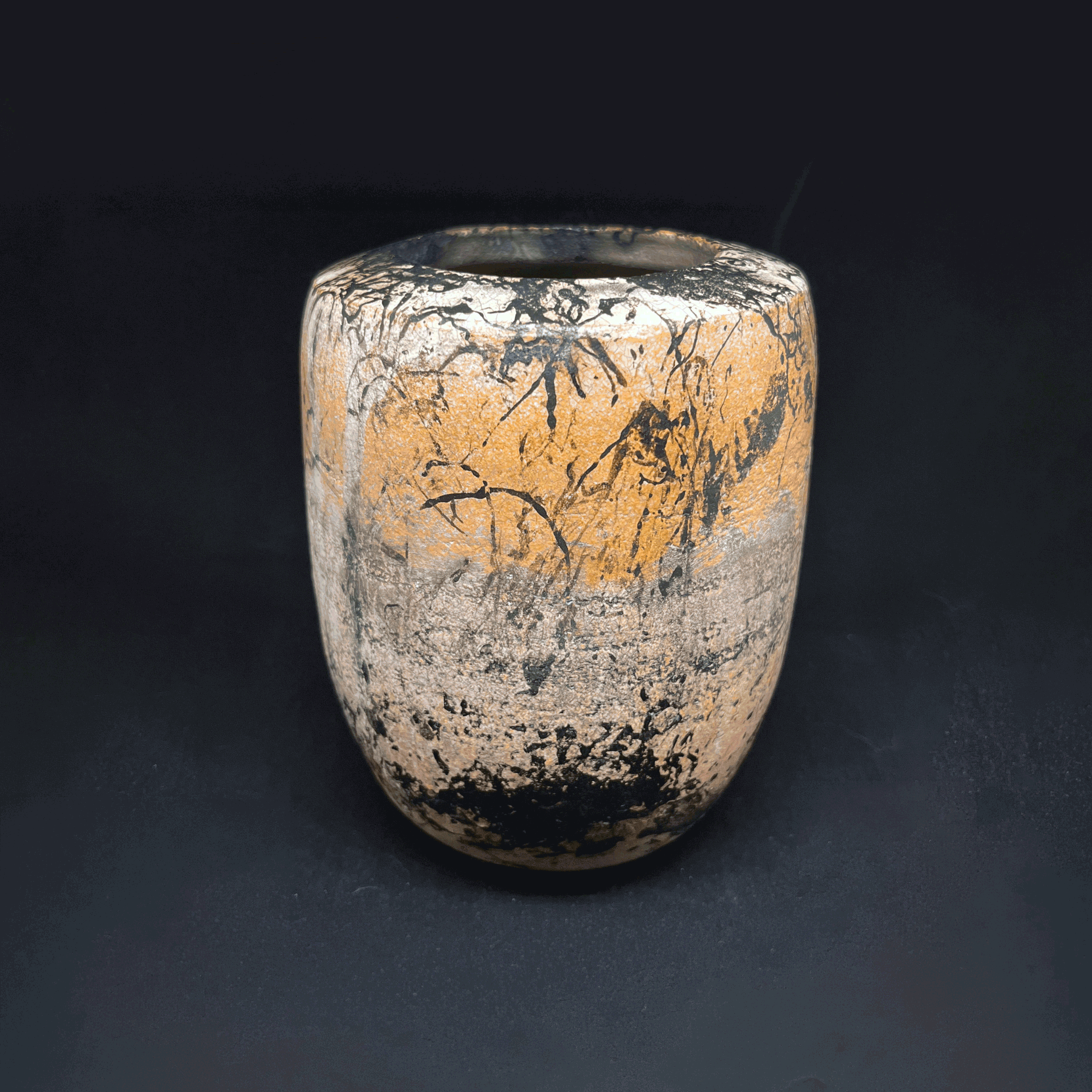 "Graffiti." Horsehair raku vessel. 2026.