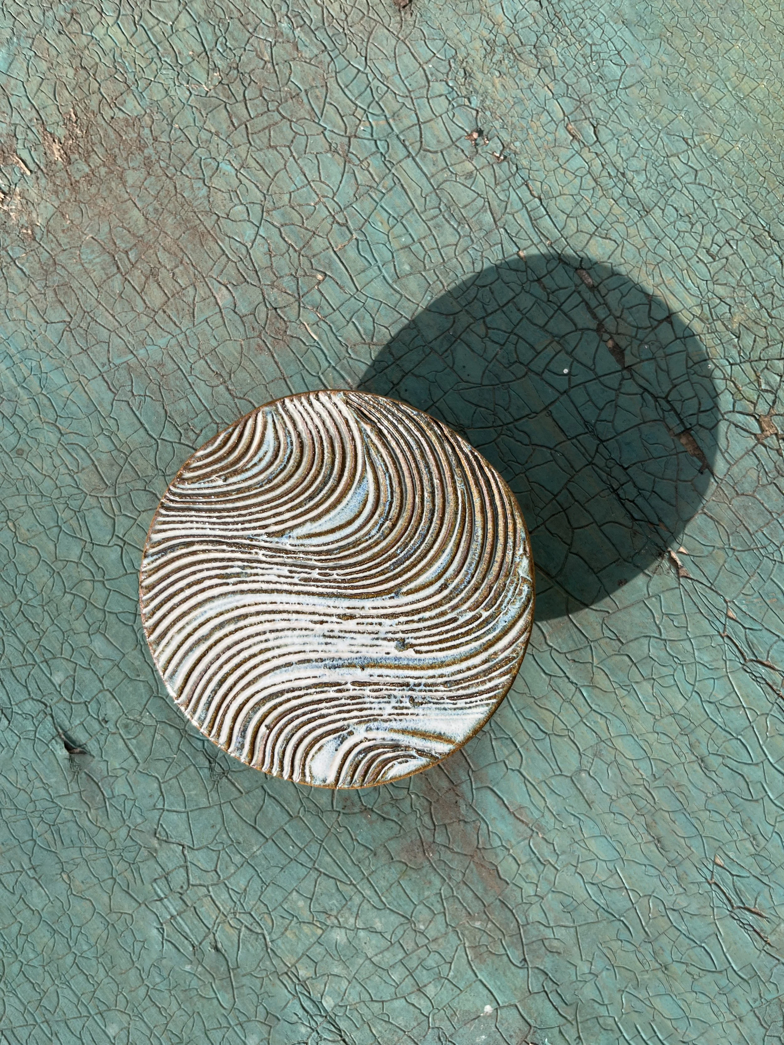 Carved functional pedestal. Whammo White on SW48 with mason stain. 2025.