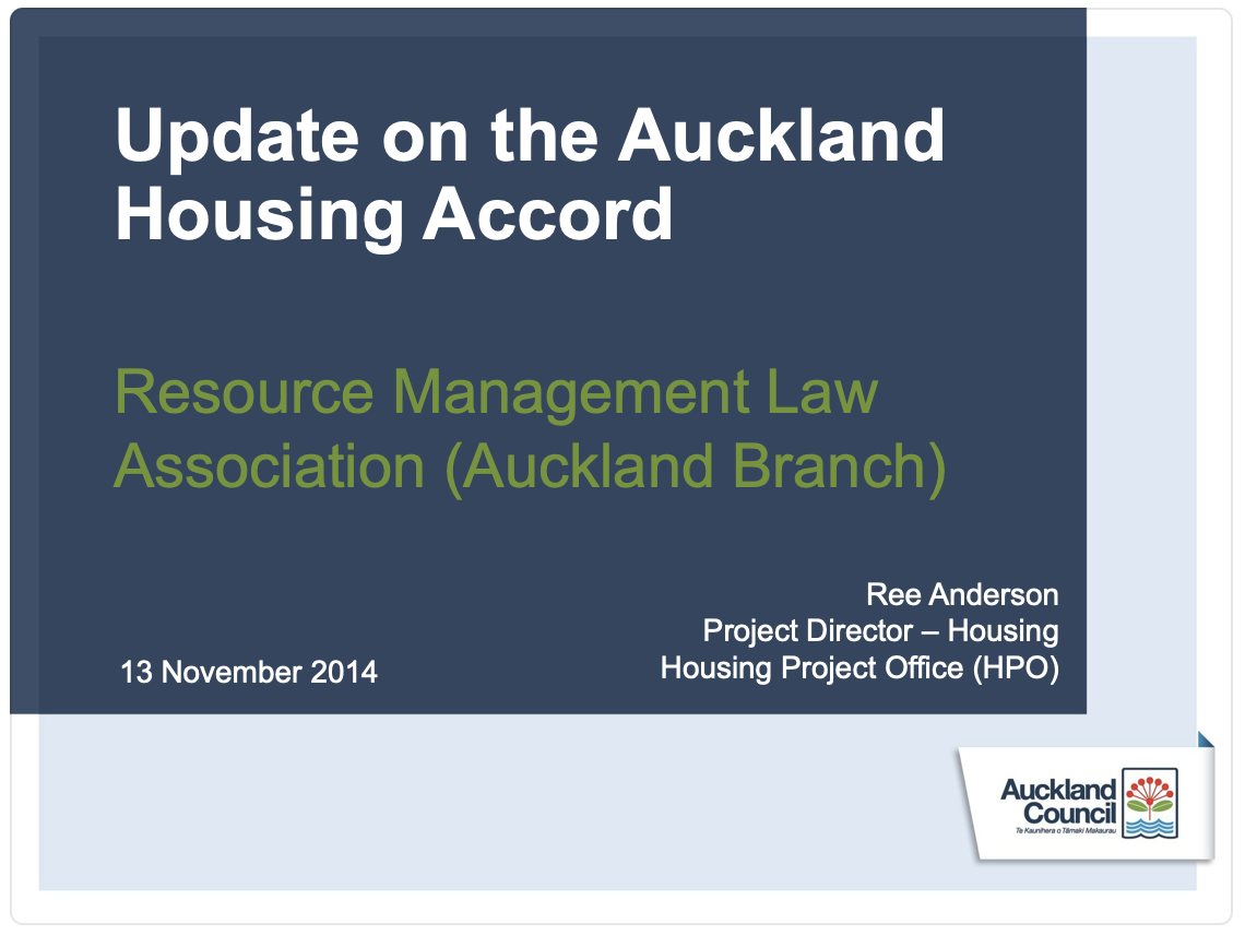 RMLA Auckland : Special Housing Areas