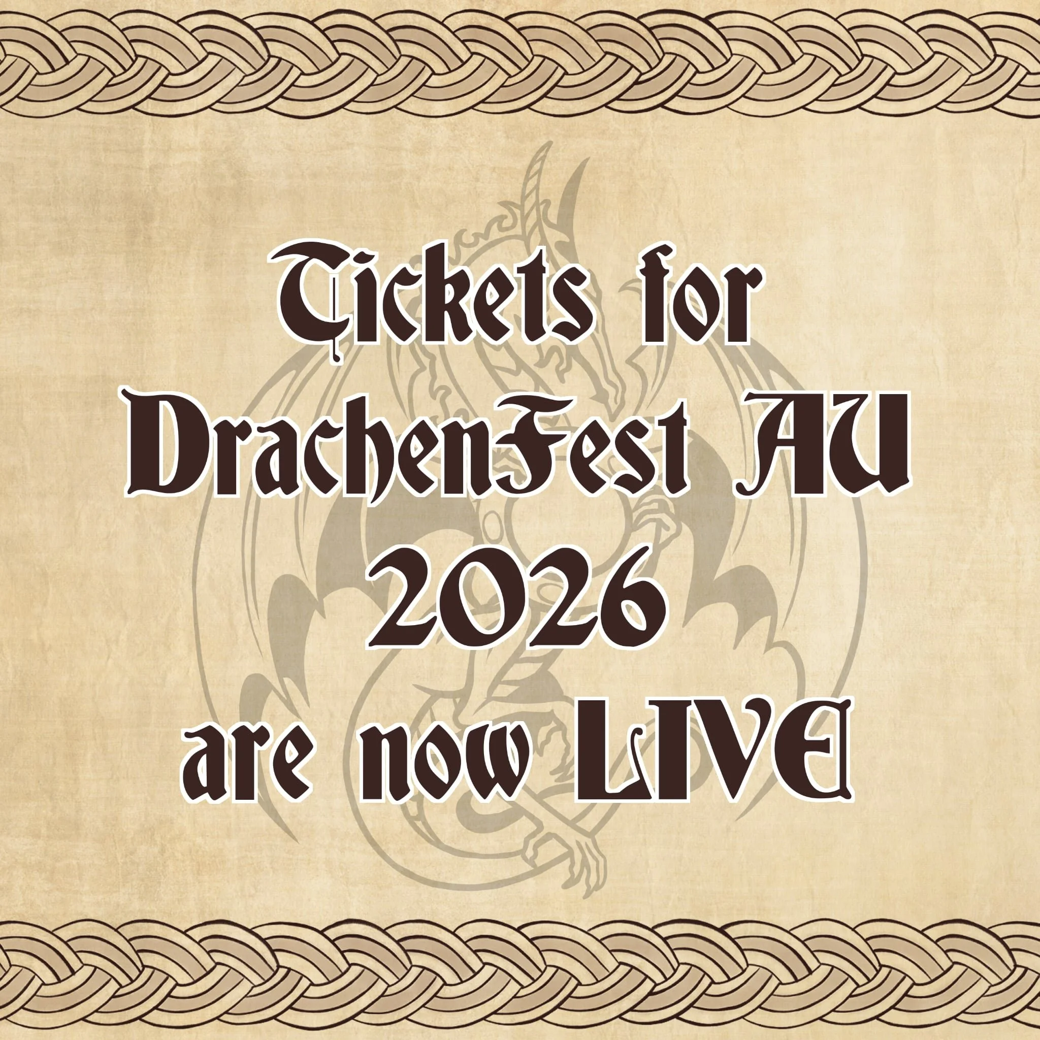 Tickets are live!
The gates are open, and the first places are now yours to claim.
https://events.humanitix.com/drachenfest-au-2026

All players can arrive Tuesday for bump-in, no early access ticket required.

Get in early and get your ticket.
See y