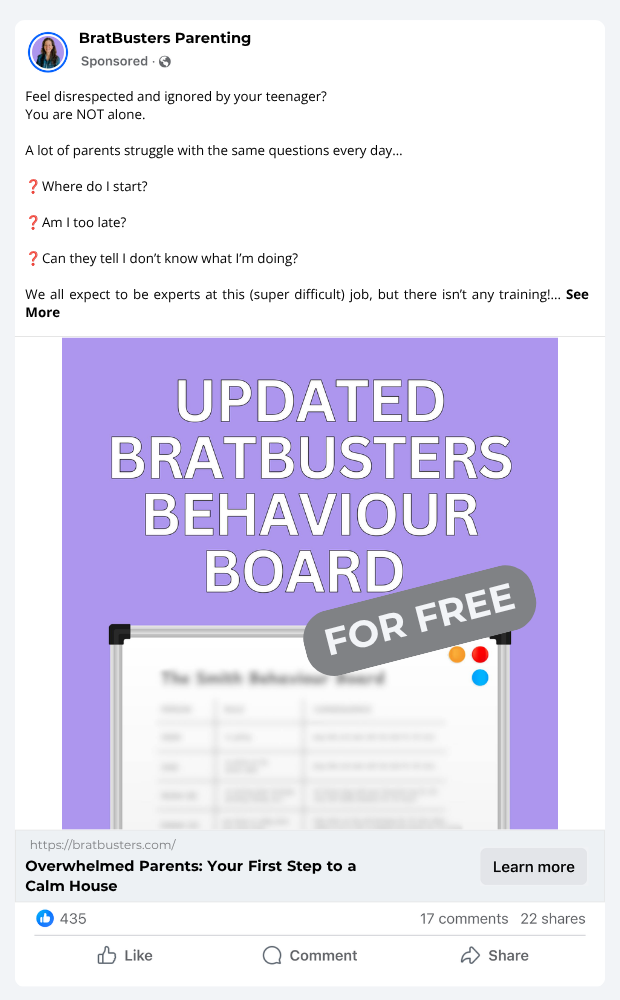 BratBusters Parenting: Meta Ad