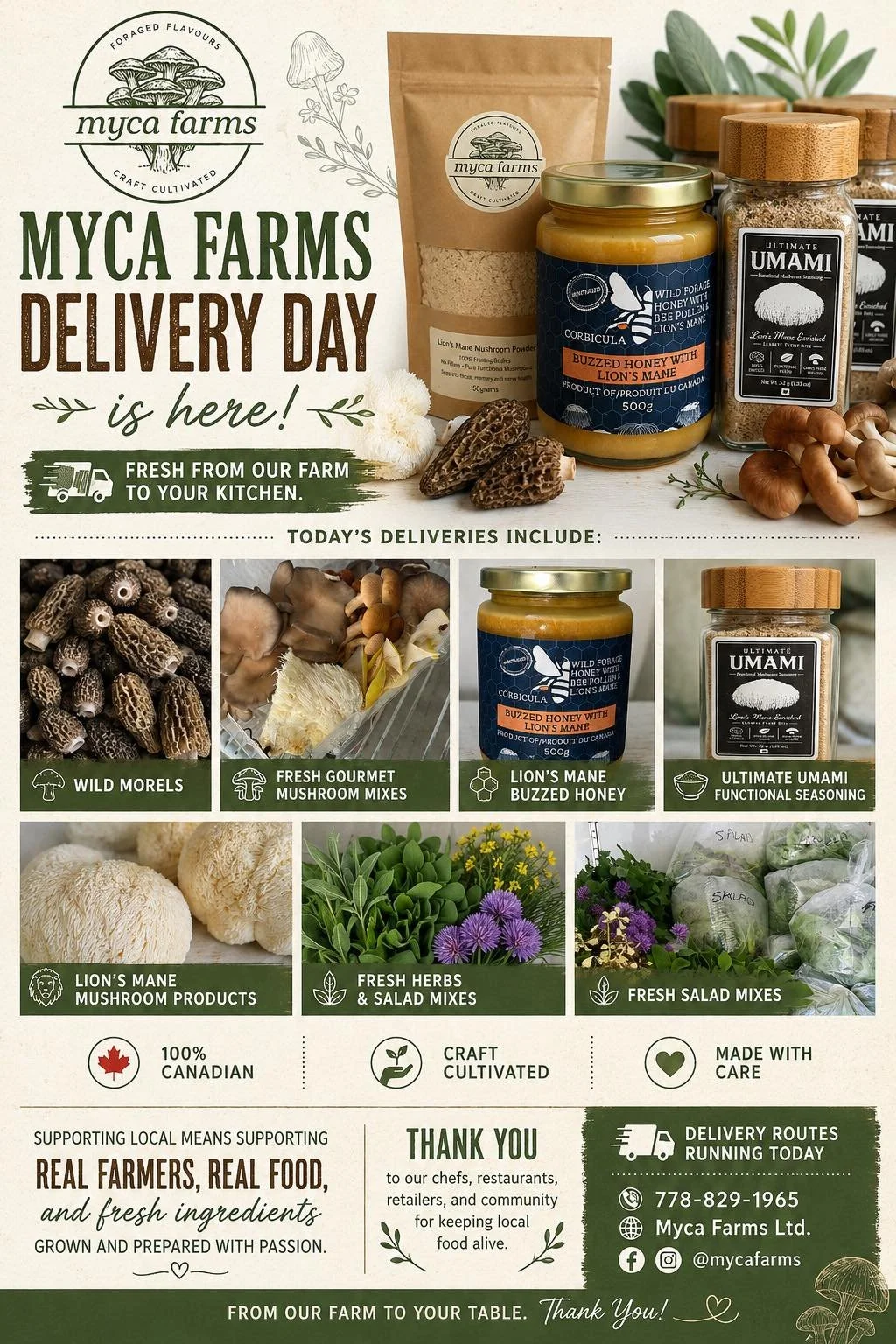 🚚🍄 MYCA FARMS DELIVERY DAY IS HERE! 🌿✨

Fresh from our farm to your kitchen. Today&rsquo;s deliveries are rolling out with handcrafted gourmet products and local farm favourites:

🍄 Fresh Gourmet Mushroom Mixes
🦁 Lion&rsquo;s Mane Mushroom Produ