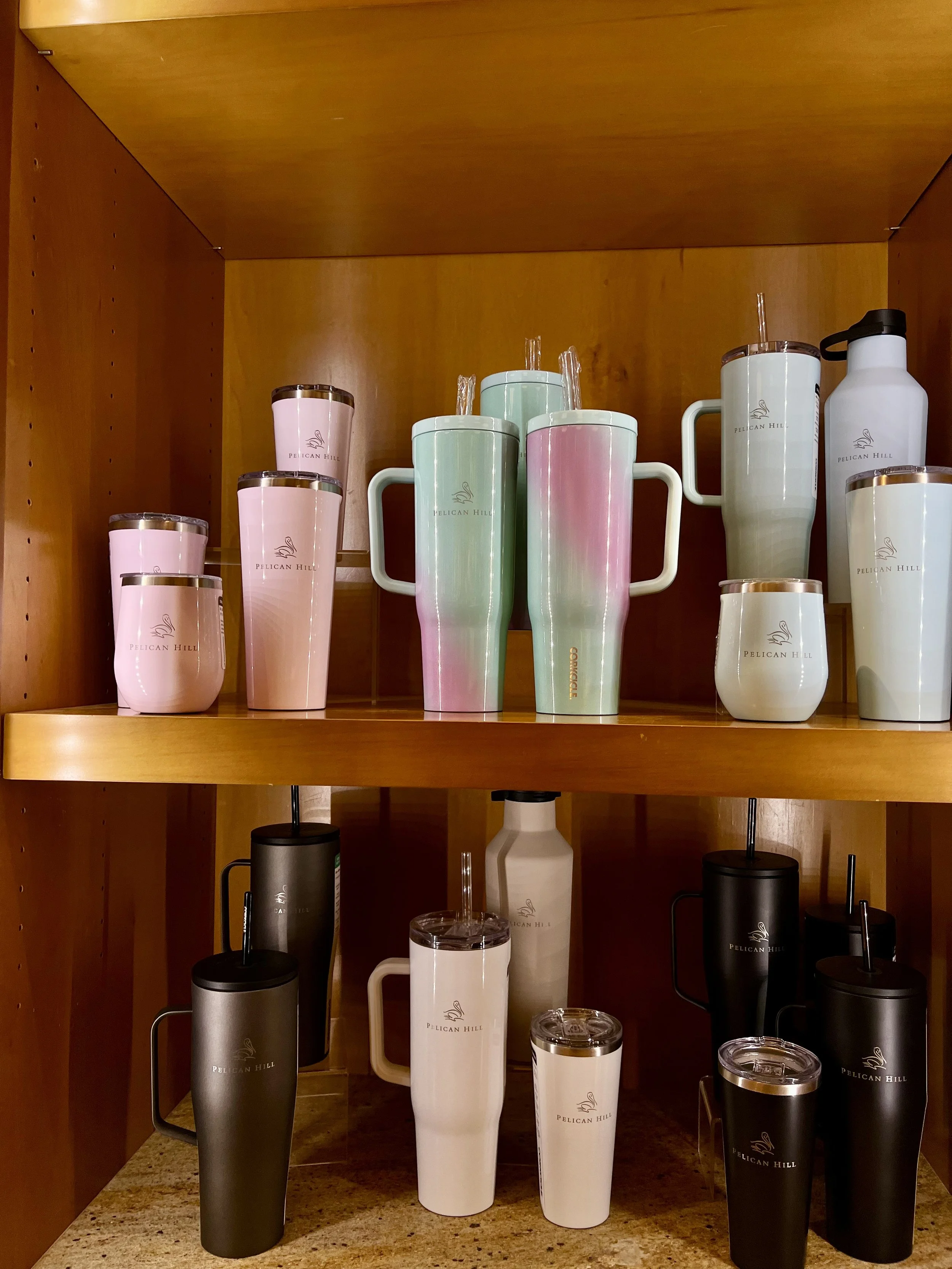 Lobby gift shop, branded Stanley cups