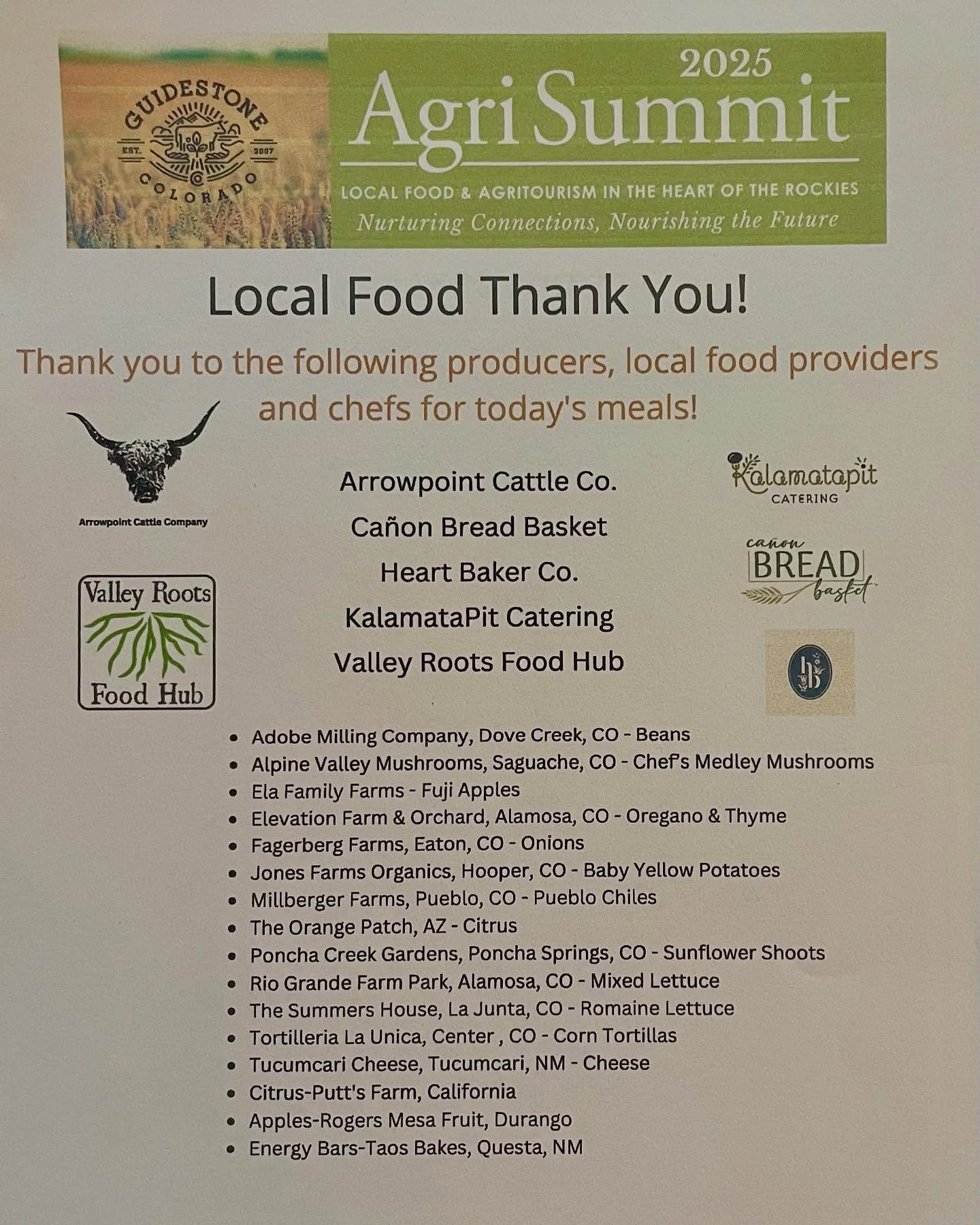 AgriSummit, is one of the events put on by our partner, Guidestone. The focus on celebrating local farmers and their food production is ever so evident in the following menu. So many local Colorado hands coming together to nourish all here. #localfar