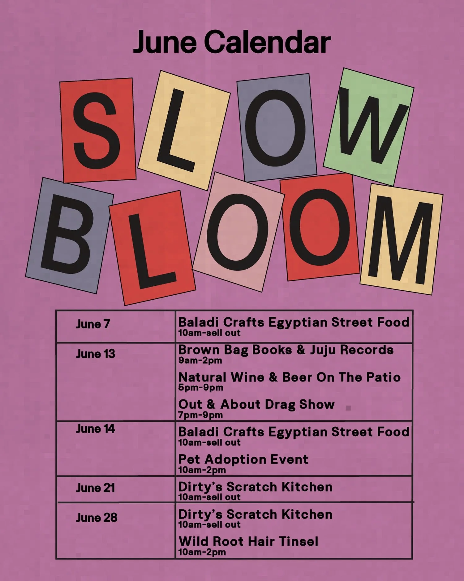 JUNE CALENDAR! 

We&rsquo;re officially in pride month 🏳️&zwj;🌈 and Gemini ♊️ season! Lots of great stuff happening at the shop this month! 

Come adopt a dog, tip a drag queen, get some hair tinsel, buy books and records and eat amazing foods!!!
