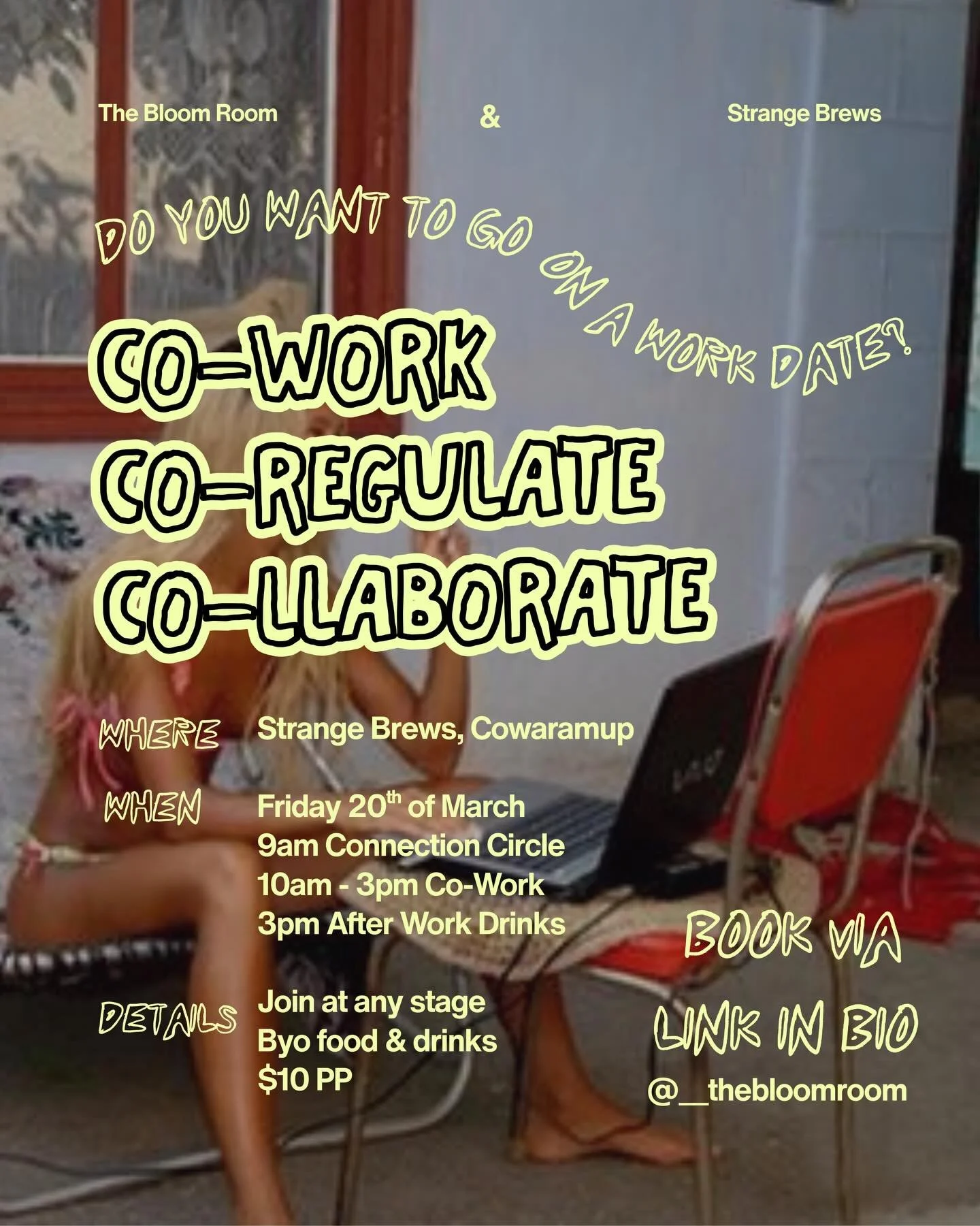 ✨Work 💌 Date ✨

Co-Work &bull; Co-Regulate &bull; Collaborate

Looking for a work date? 💐😉

Join us for a relaxed co-working day designed for creatives, freelancers, and small business owners who want to work alongside others in an inspiring envir