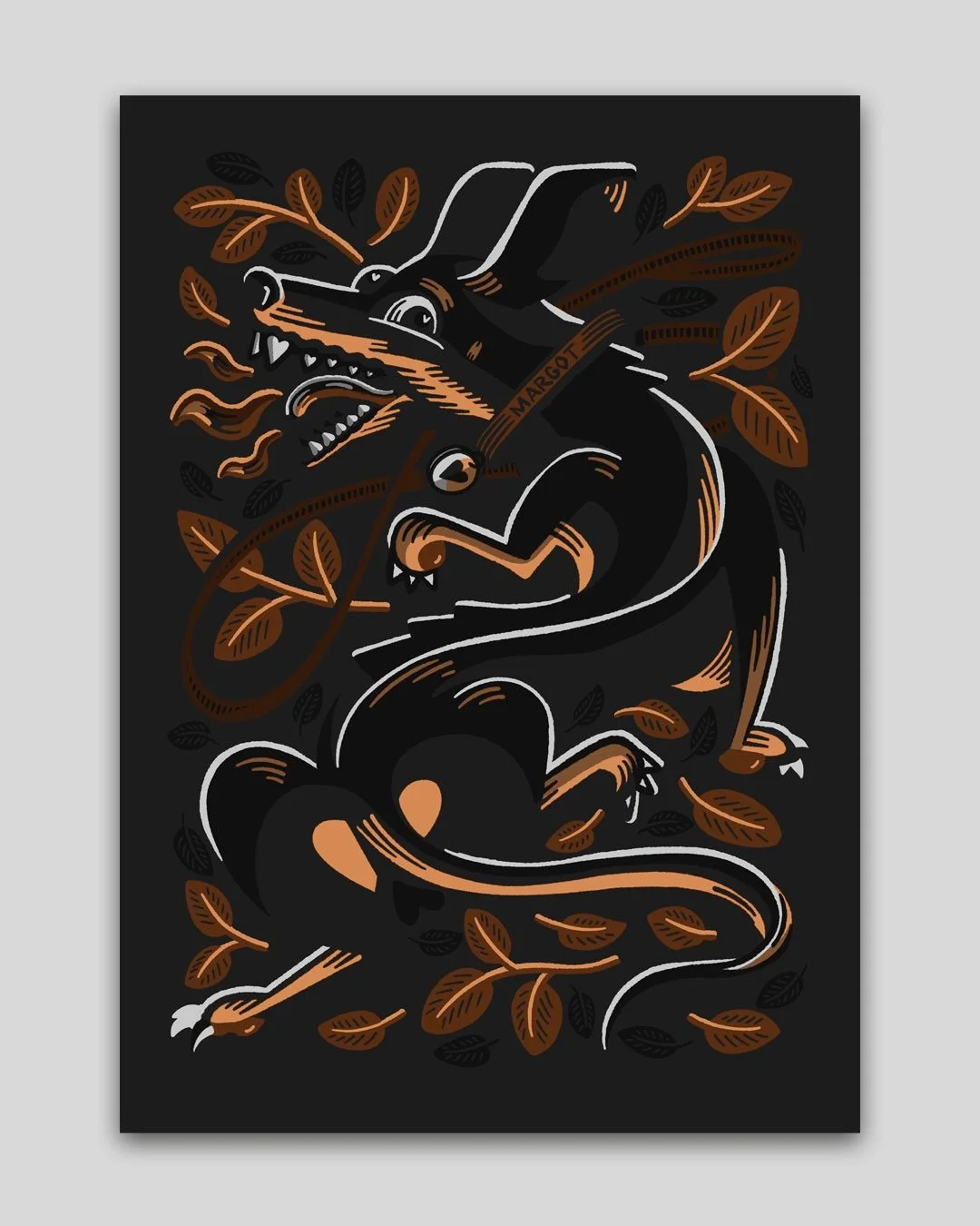 unser neuer print #canisbestiarius ist jetzt in unserem shop.opak.cc erh&auml;ltlich.
oder noch bis zum 15.juni in der ausstellung bestiarium in der @buchhandlung_stauffacher 
limitierter, handgedruckter siebdruck im format 50x70, 3 farben mit spotla