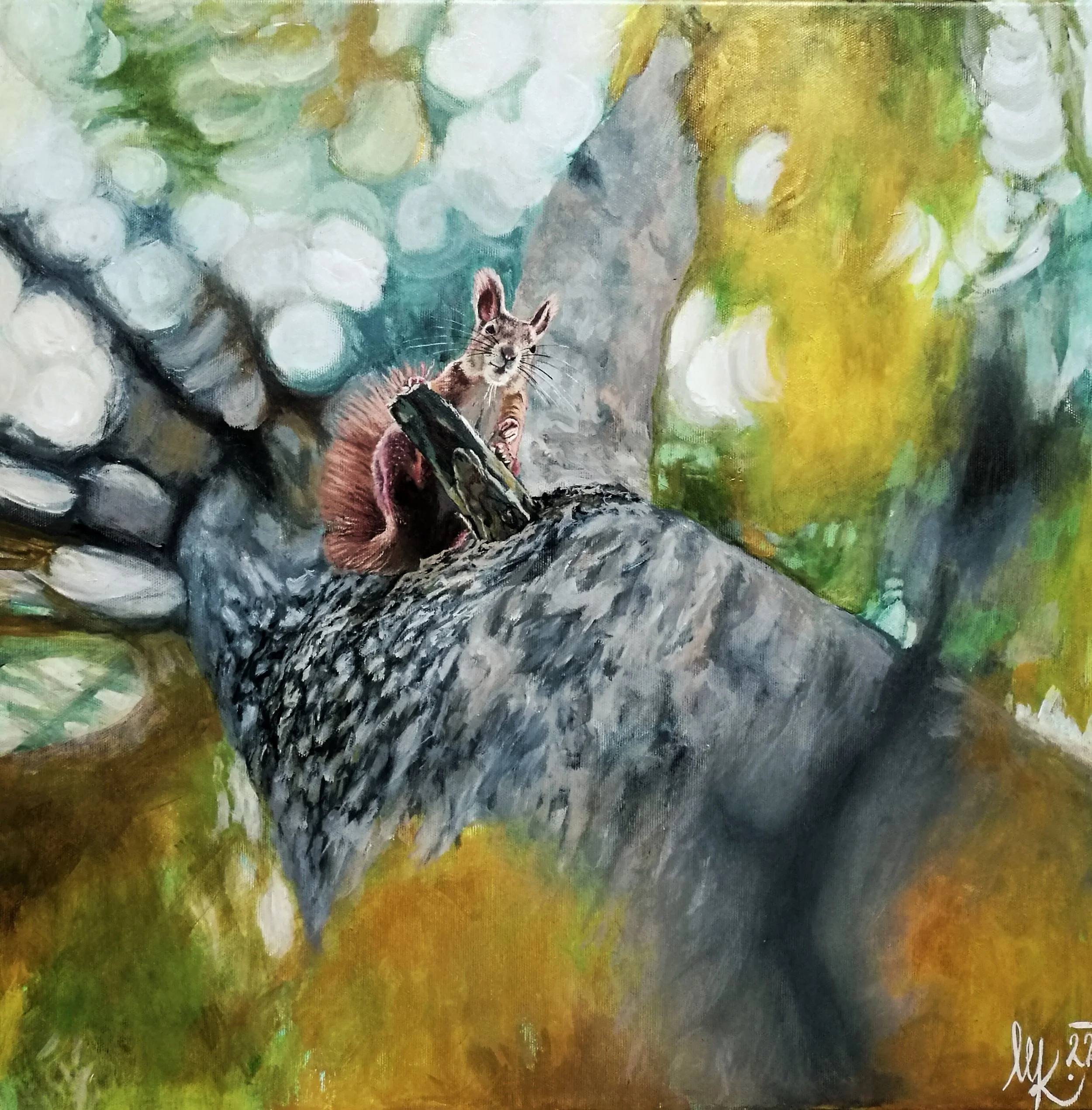 Veverka, 50x50cm, akryl na plátně, 2022