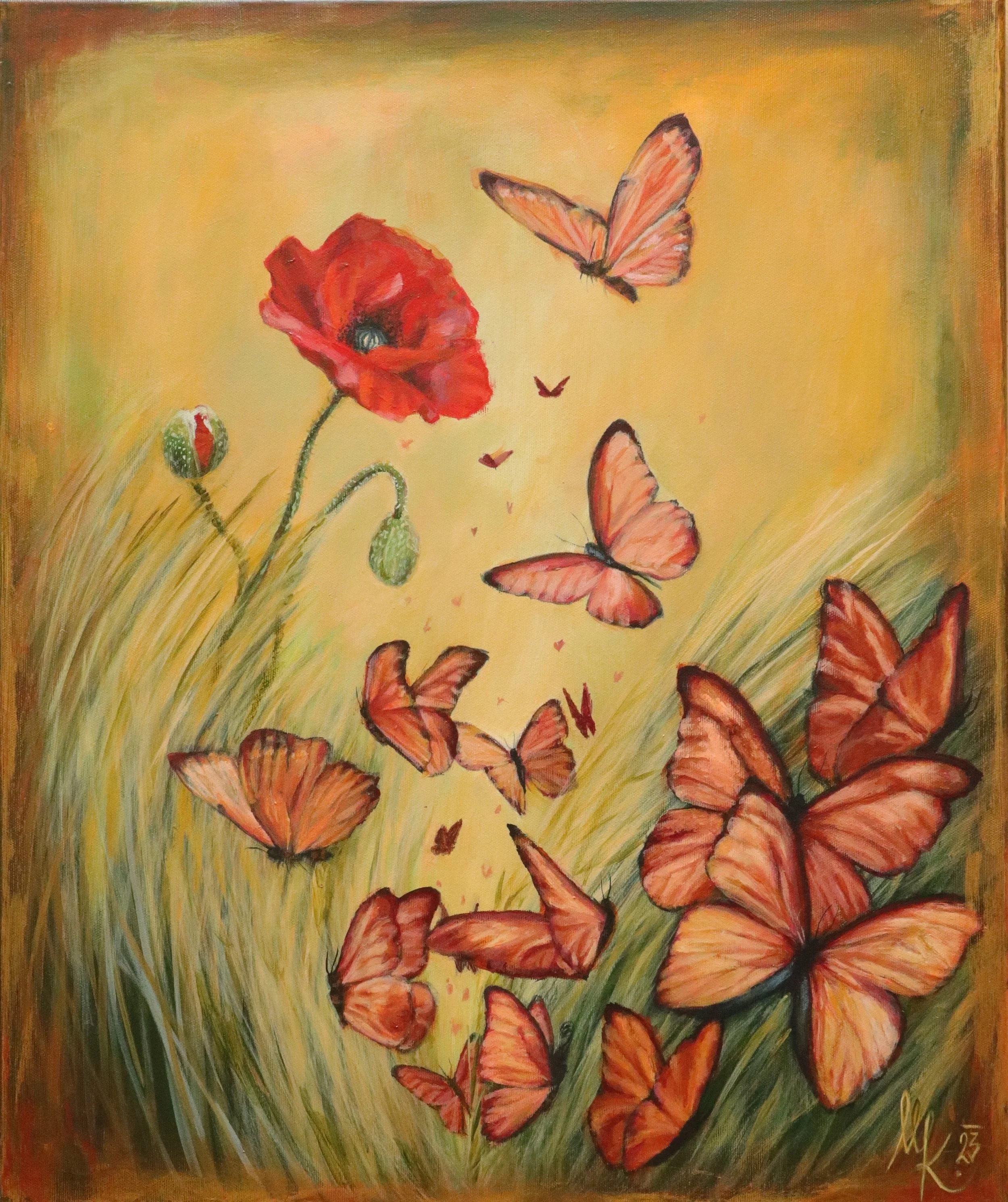 Motýli, 50x60cm, akryl na plátně, 2023