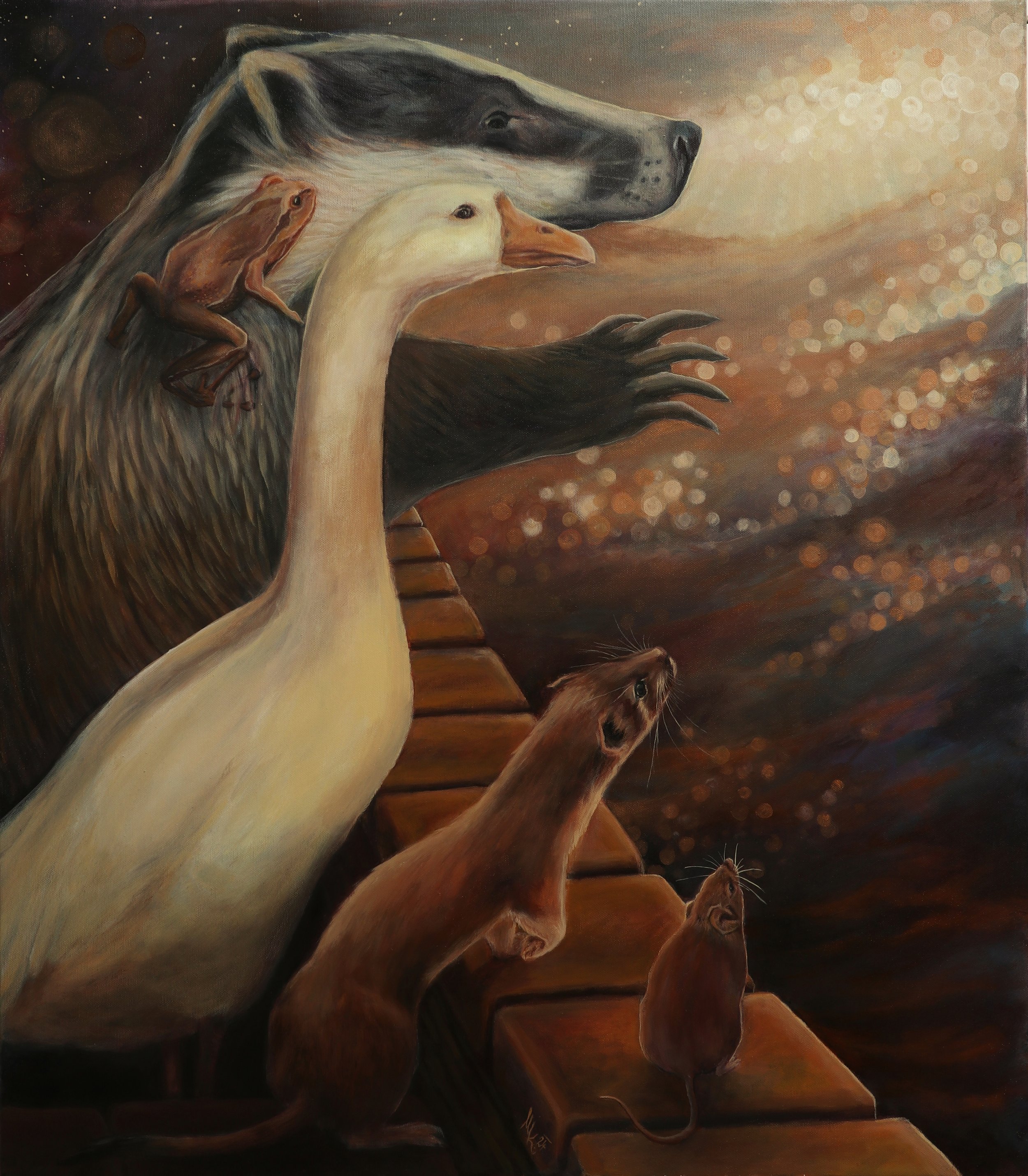 Přátelé, podívejte!, 70x80cm, akryl na plátně, 2024