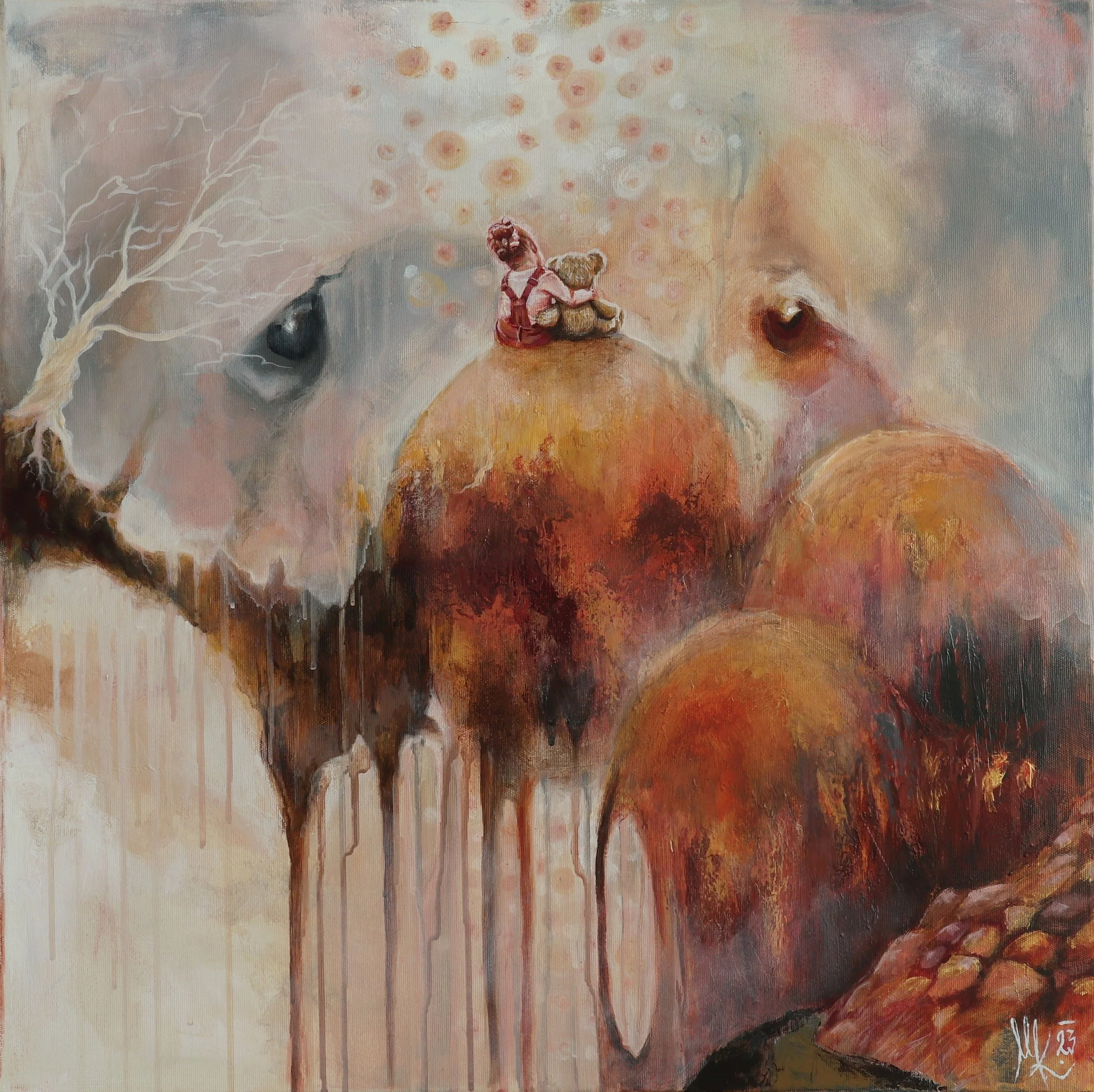 Medvídku, podívej!, 60x60cm, akryl na plátně, 2023