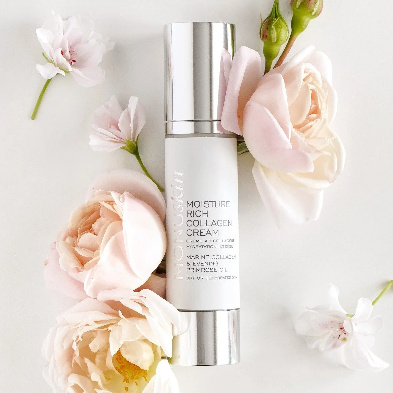 Hydration, day and night. Moisture Rich Collagen Cream soothes and shields with Rose, Geranium and Evening Primrose, while Extra Rich Night Cream restores with Royal Jelly and Vitamin A. Two essentials, one result &mdash; supple, balanced skin wherev