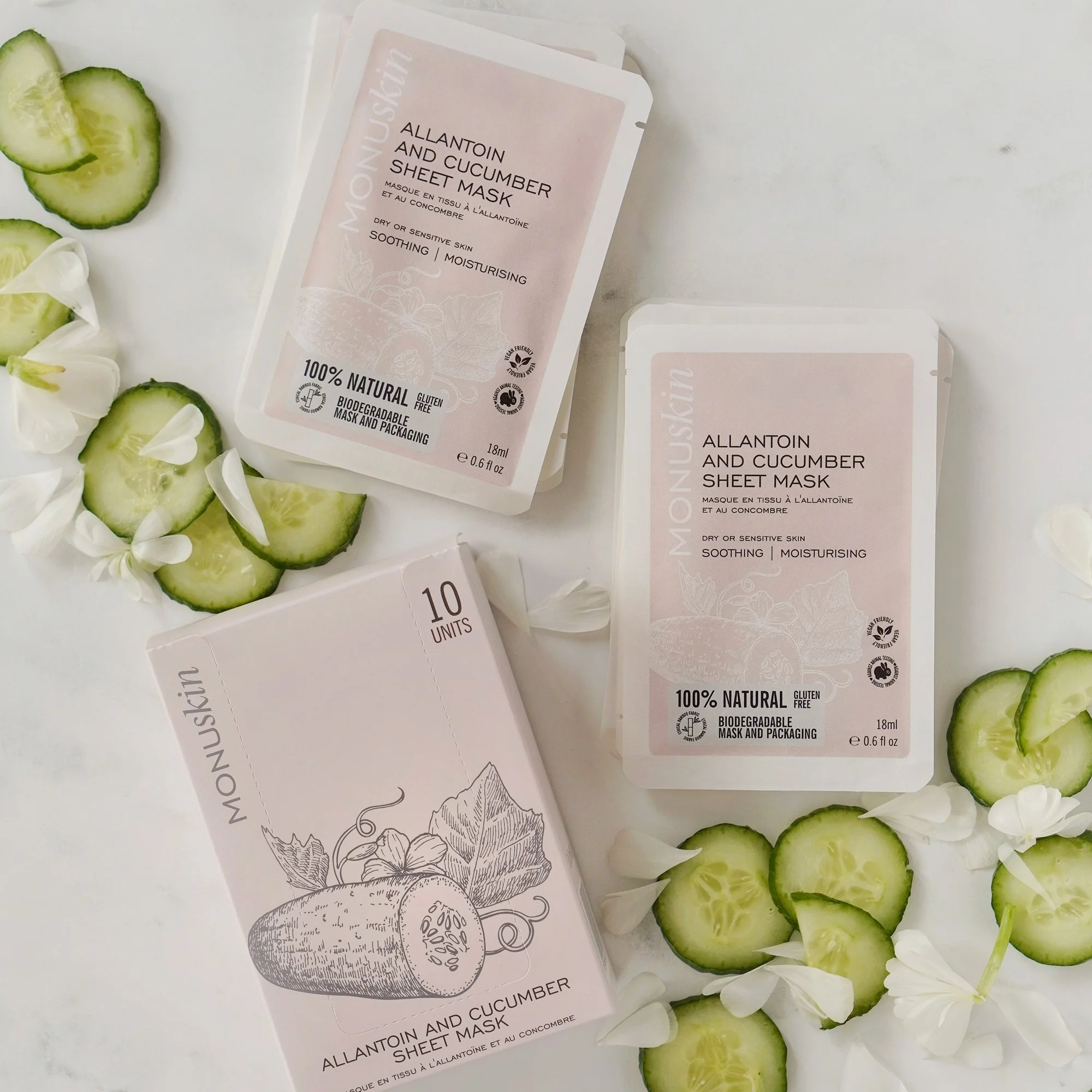 Give skin an instant lift with MONUSKIN&rsquo;s biodegradable sheet masks. Each mask is saturated with powerful actives &mdash; from Hyaluronic Acid to Collagen and Vitamin C &mdash; to deeply hydrate, brighten and restore clarity.
Perfect for tired,