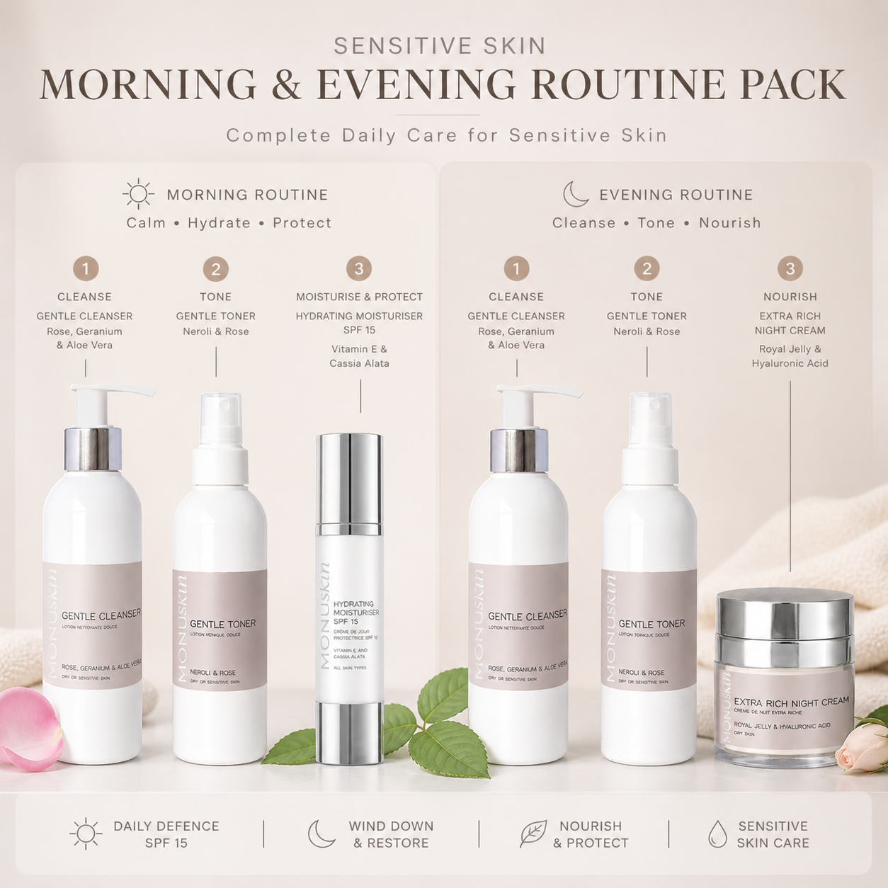 Easy 3 Step Dry / Sensitive Skin Morning & Evening Routine
