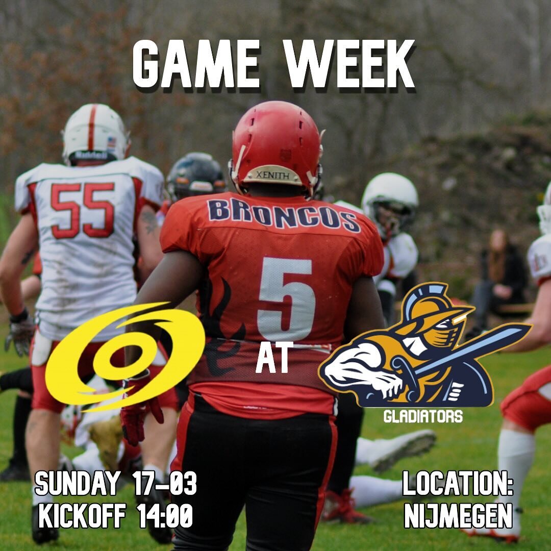 🔥GAME WEEK🔥
This week we take on the Hilversum Hurricanes at home in Nijmegen! Kickoff is 14:00, so come and support us!

Also interested in American Football? We practice every Wednesday from 19:30 to 21:30, send us a DM for more info! #football #