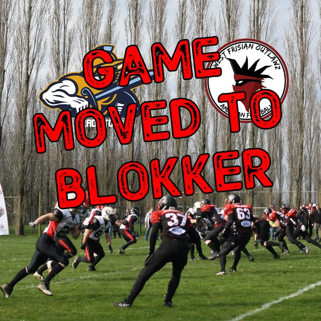 Attention! Our last game of the season has been moved to Blokker, so we will play the Outlawz on their home field. That unfortuntately means no more football in Enschede this year 😢