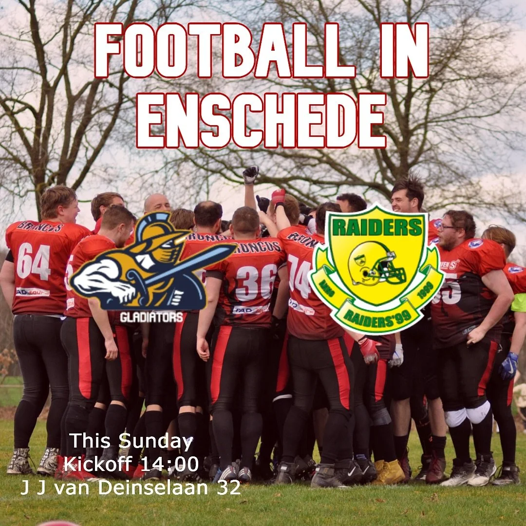 🔥GAME IN ENSCHEDE🔥
This sunday Football returns to Enschede as we play our first home game of the year! At 14:00 we will take on the Den Haag Raiders, so come and cheer us on!

Also interested in American Football? We practice every Wednesday from 