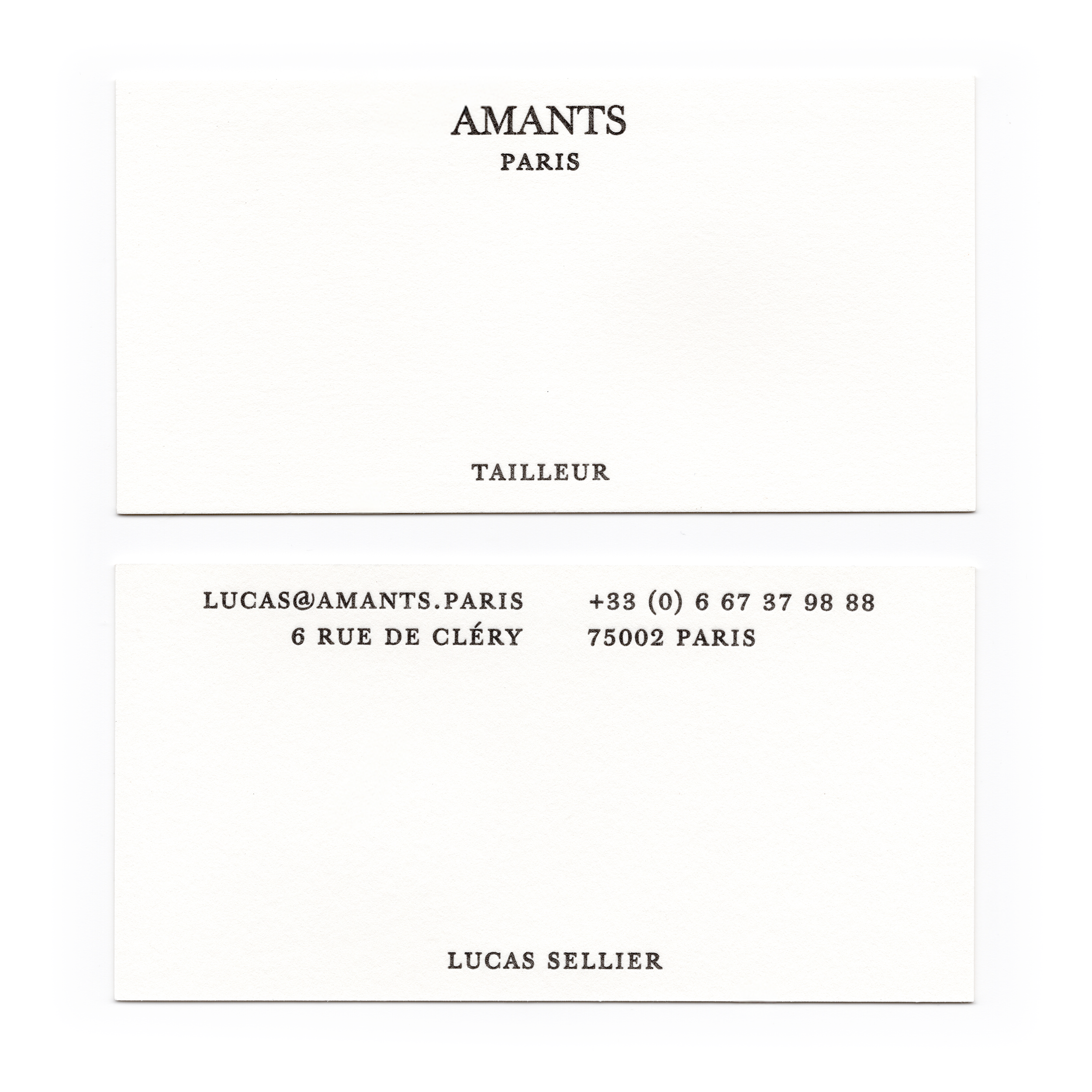 Business card - Produced using custom printing plates and typographic ink. Printed with traditional relief techniques, emphasizing material texture, depth, and imprint.

Graphique Design by Guillaume Goron