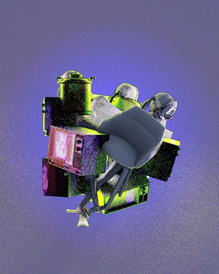 Una waifu, una silla de dise&ntilde;o, un furry realista, una televisi&oacute;n de camuflaje y unas luces led. Objeto encontrado pero en el brainrot de internet por la impresionante cifra de cero (0) euros.