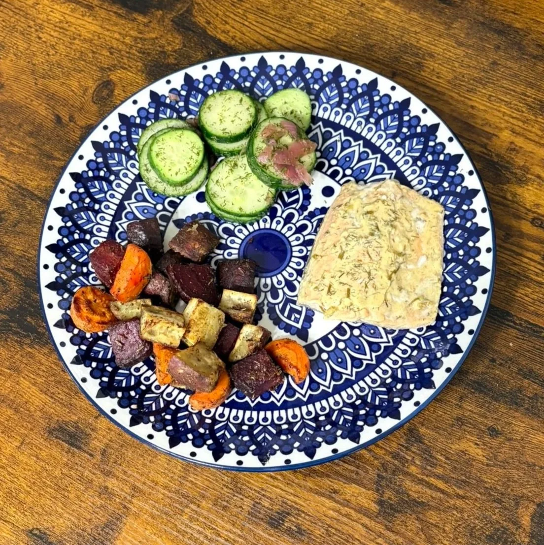 Baked Salmon in Mustard Sauce &amp; Cucumber Salad