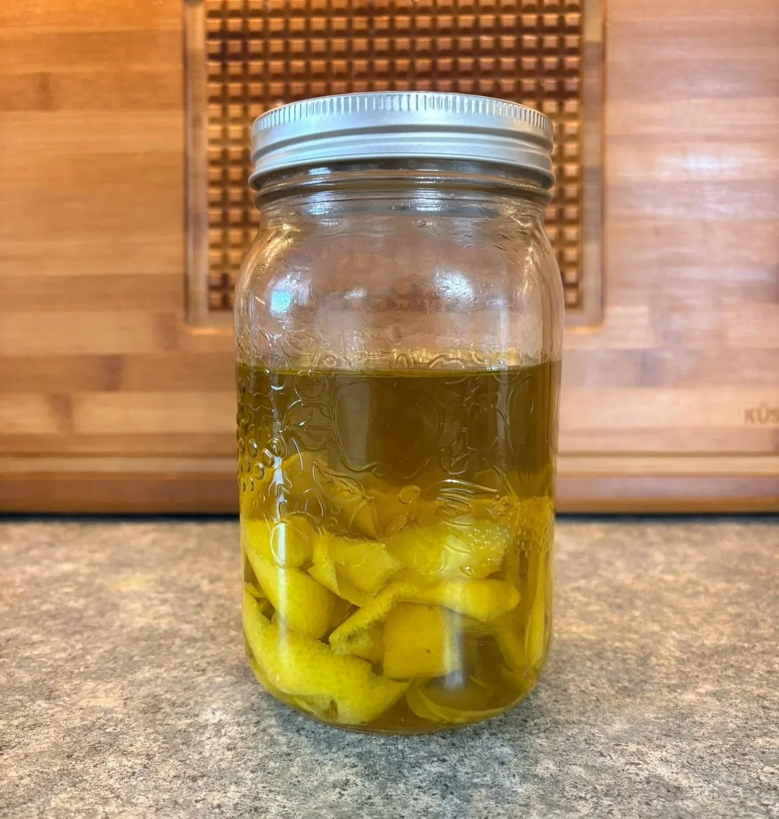 Lemon Infused Oil in a Mason Jar