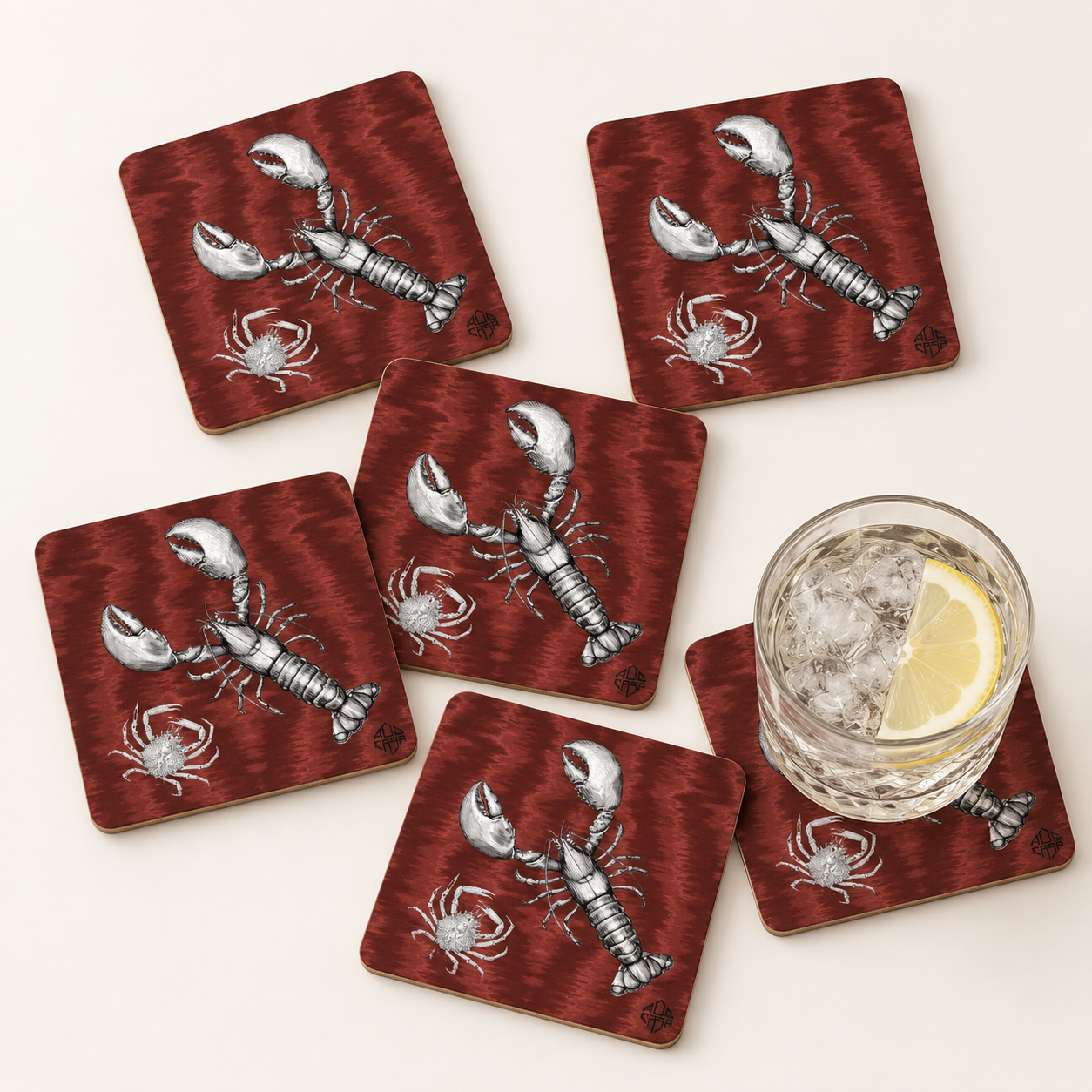 COFFRET DE DESSOUS DE VERRE HOMARD ROUGE