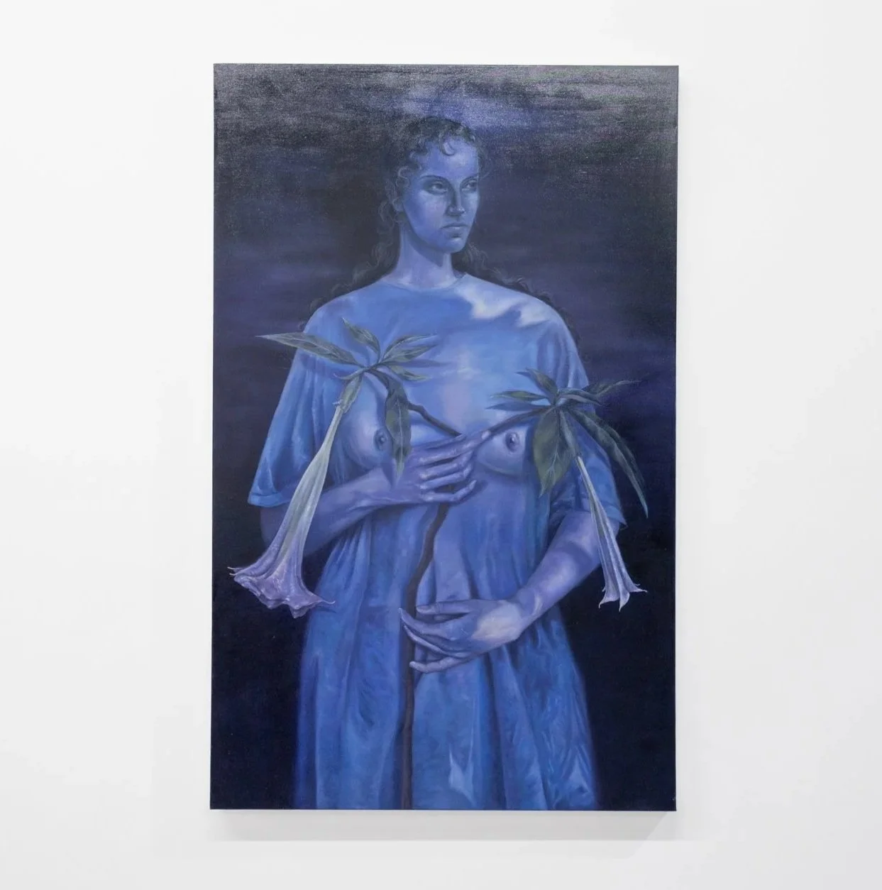   Su luz te pone azul , 2025 ; oil on canvas, 48 × 30 inches 