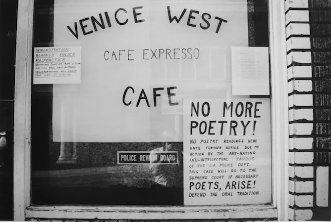   Poets Arise!,  Venice, CA. c. 1964, Silver Gelatin Print Ed. 4/5, Printed under the direct supervision of the artist in 2008 Signed, captioned and dated by the artist on verso Image: 18.75 x 12.5” / Paper: 16 x 20” 