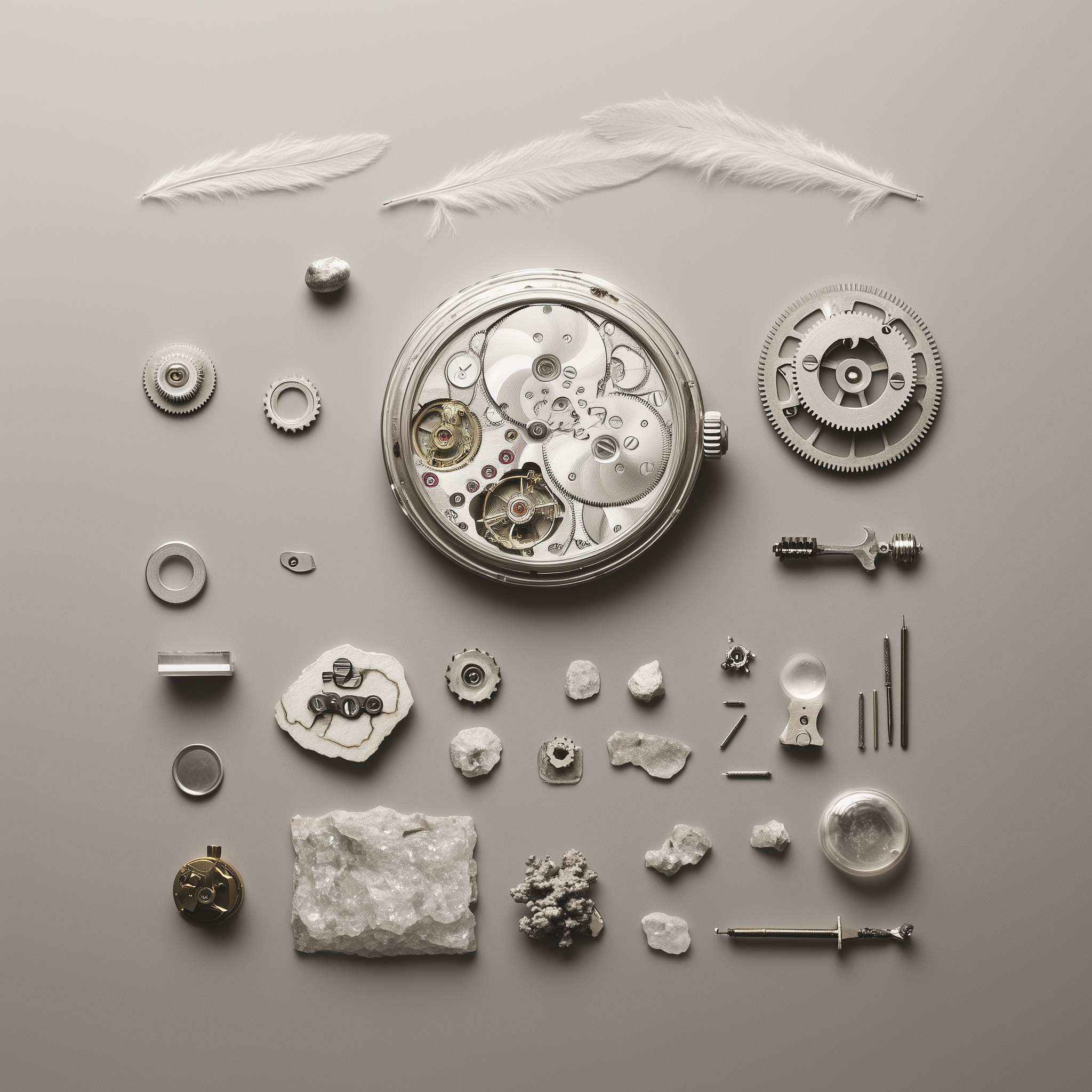   Watch Altar , 2026 ; Swiss-holy-trinity, heart-light-as-a-feather, stolen-time. Edition of 9; unique variations with 3 artist keys. AIJ | Gravity Watch Sequence  