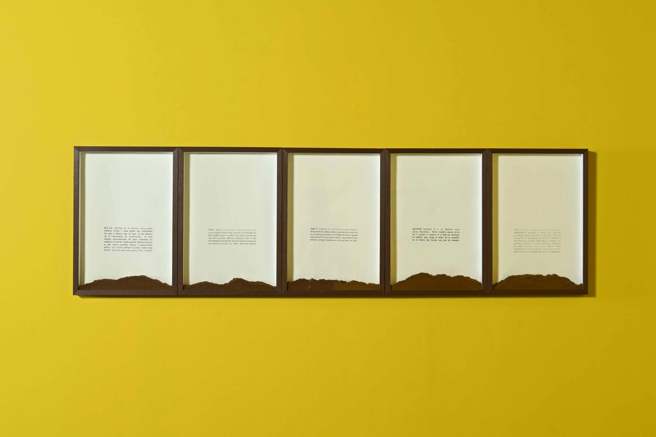   Dictionary of Forgotten Objects&nbsp; /&nbsp; Diccionario de objetos olvidados,&nbsp; 2024, debossed cotton paper and dry earth encased in frame, 16 x 11 inches each 