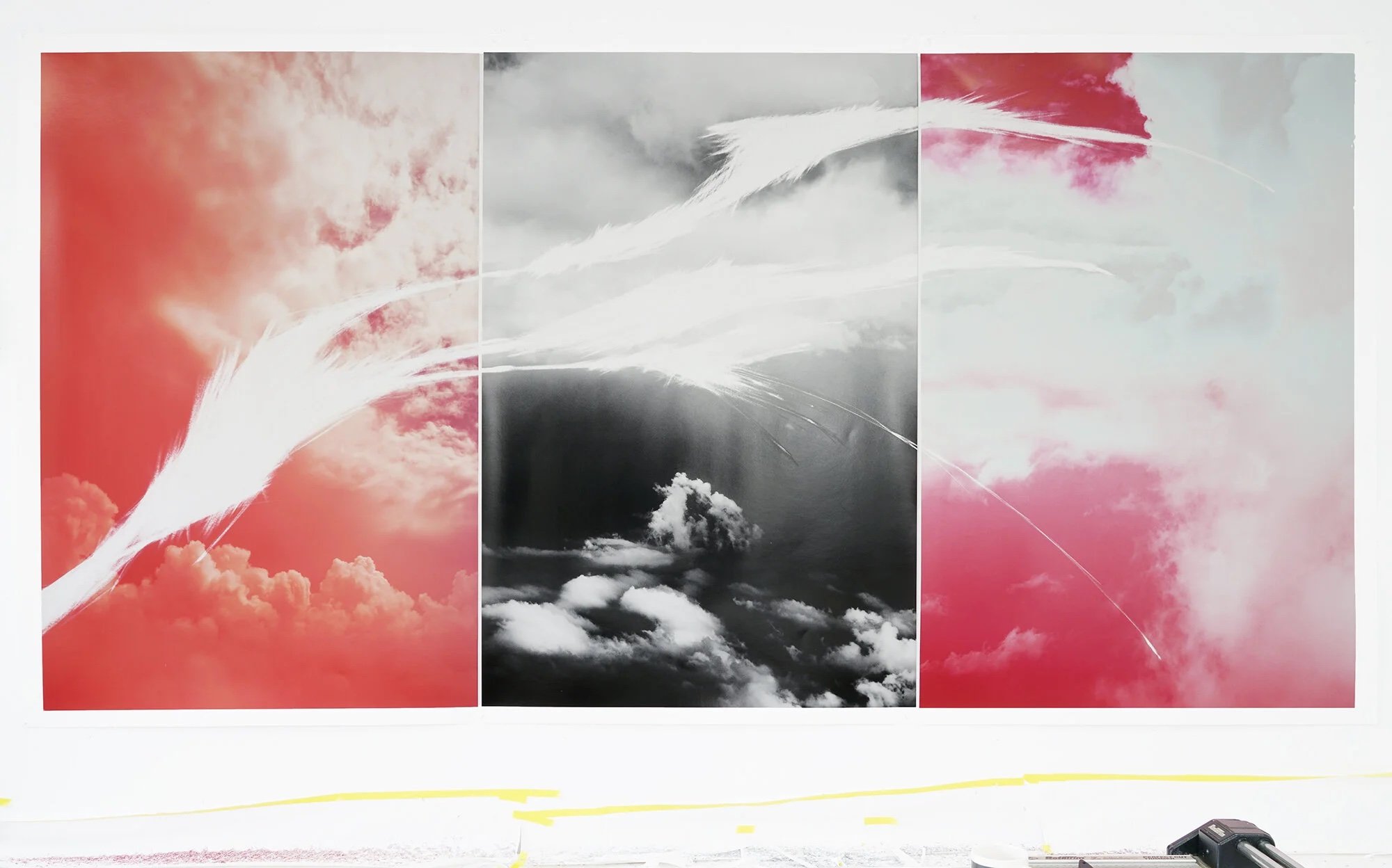  ‍ ATIS_2515-18-35 , 2020 ; Hand-erased archival pigment prints on 3 panels. Unique 1/1 , 60 x 120 inches total 