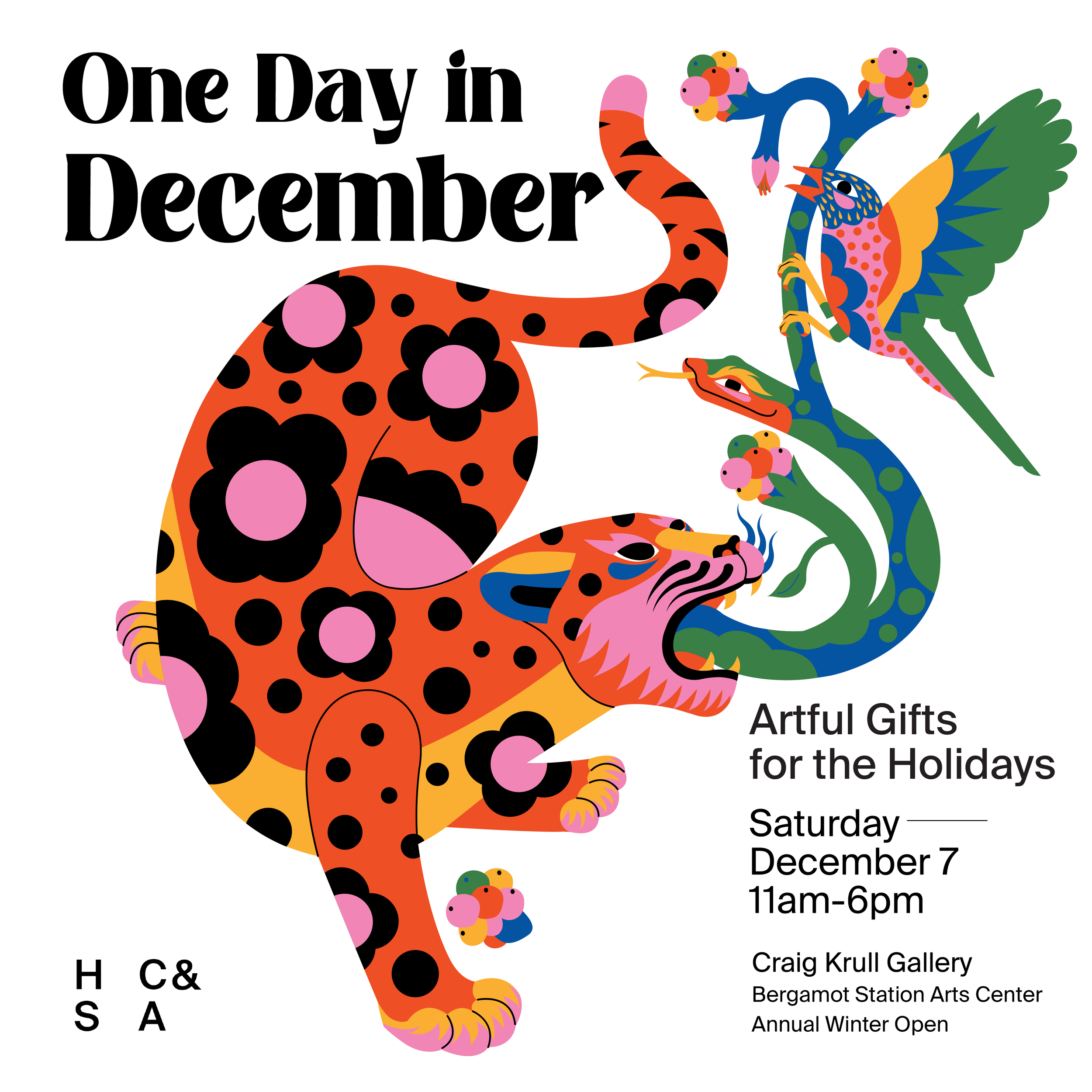 One Day in December poster featuring Erica Zeledón's imagery of a tiger.
