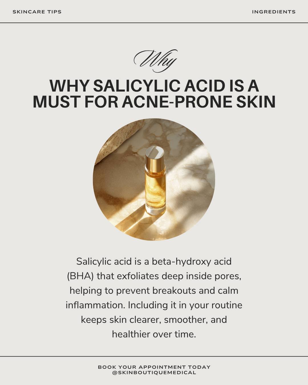 salicylic acid penetrates deep into pores to unclog buildup, reduce inflammation, and prevent future breakouts. it&rsquo;s gentle enough for regular use but powerful enough to make a noticeable difference in texture and clarity.

at our med spa, we c