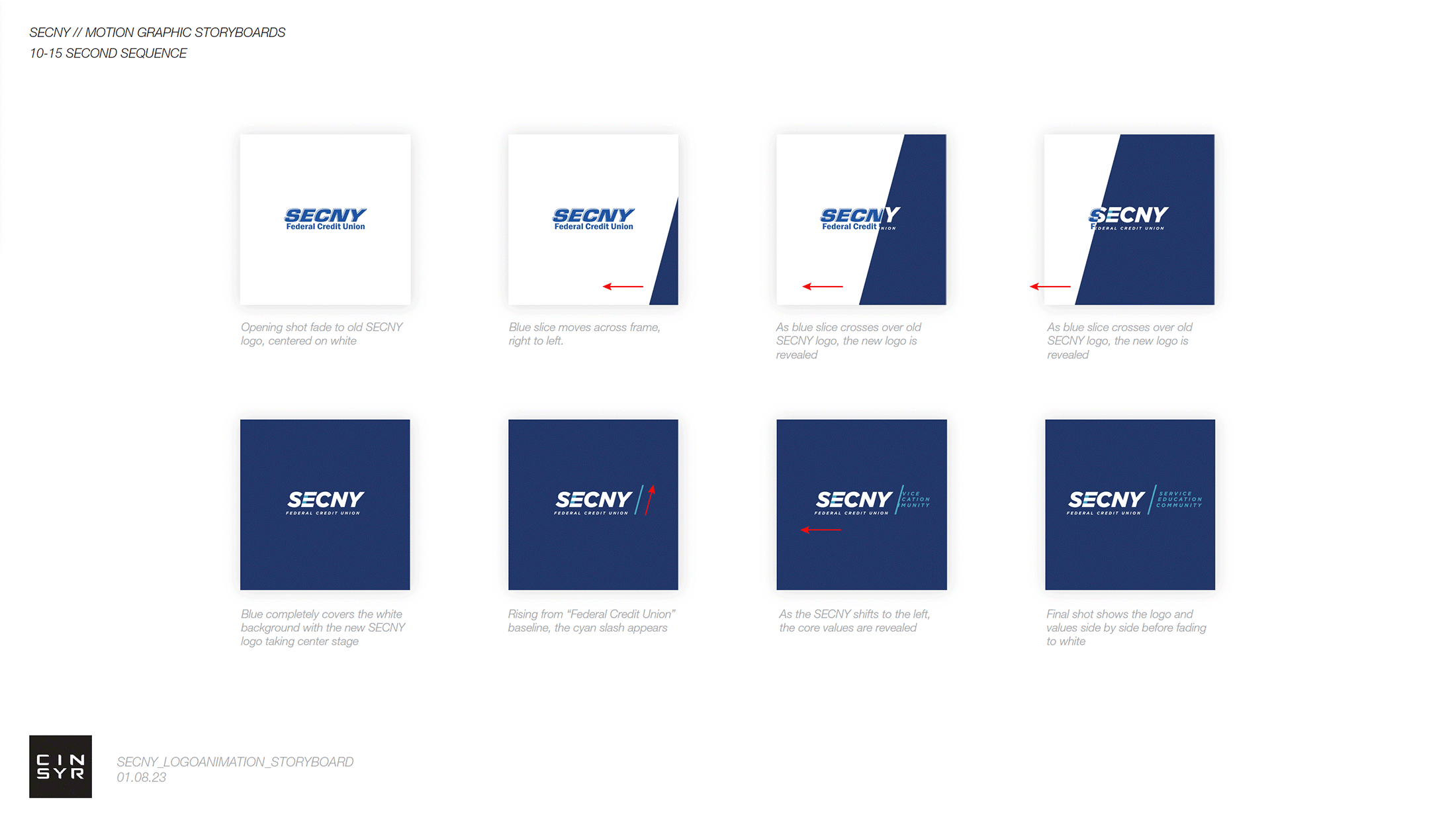CINSYR | Creative design agency Syracuse, New York | SECNY federal credit union brand identity motion graphic storyboards for SECNY branded moments