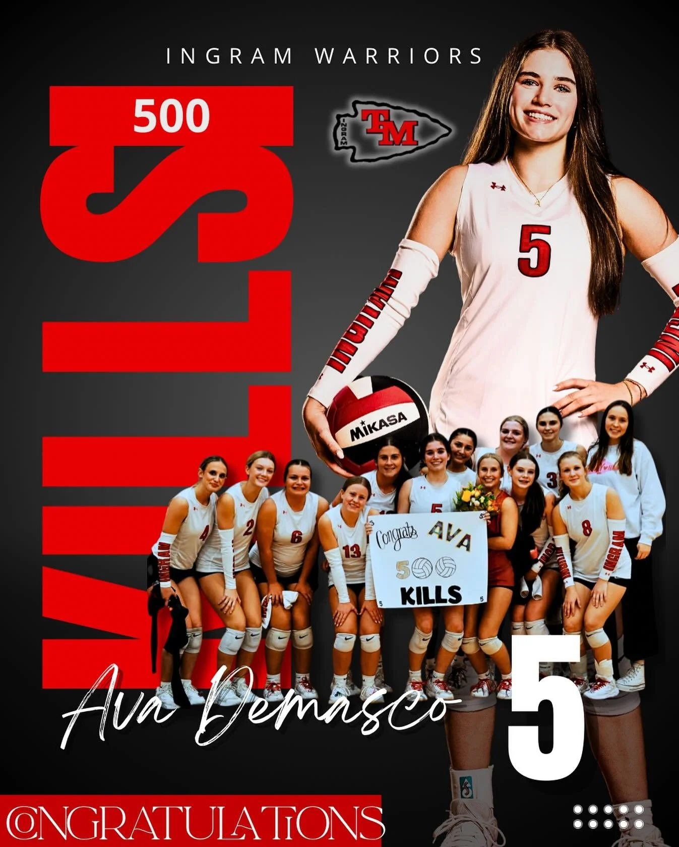 🔥 Lots of WINS for our Warriors last night! 🔥

And a huge shoutout to Ava DeMasco for hitting 500 kills! 💪

Your hard work, dedication, and Warrior spirit shine bright&mdash;let&rsquo;s hear it for Ava! ❤️🖤

#GoWarriorsGo #LadyWarriors #WarriorPr