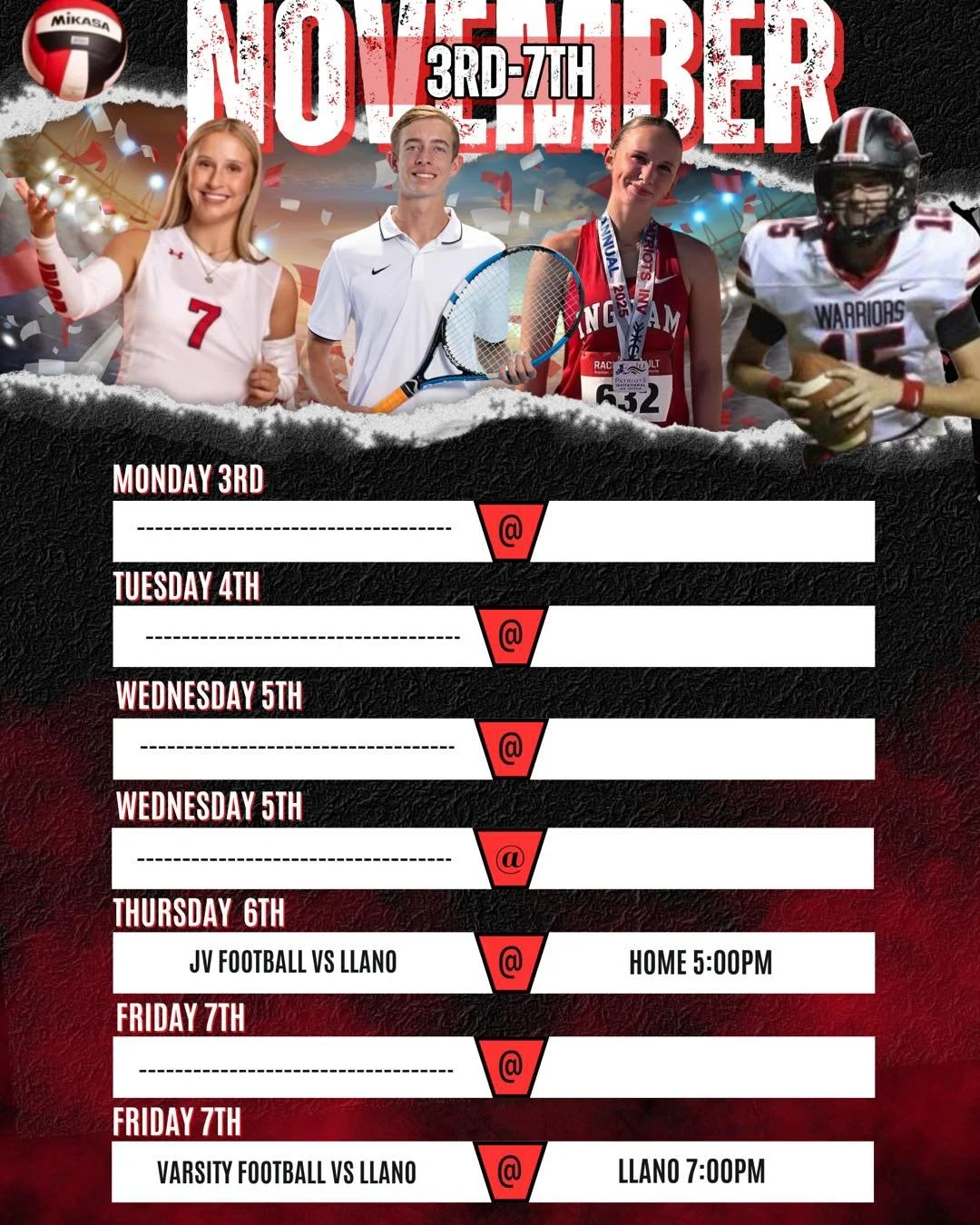 📅 LOOK AHEAD IN WARRIOR SPORTS! 🏹
Let&rsquo;s keep the momentum rolling this week, Warriors! 💪

🏈 Football:
&bull; JV takes on Llano at home &ndash; let&rsquo;s pack the stands and bring the noise!
&bull; Varsity hits the road to Llano Friday nig