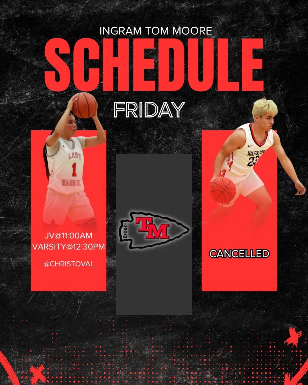 🏀 GAME DAY &ndash; WARRIOR NATION 🏀

Our Lady Warriors hit the road today as they travel to Christoval!
Let&rsquo;s send them off with all the love, noise, and support they deserve 💪🔥

🚨 Update: Our Warriors game has been canceled for today.

💙