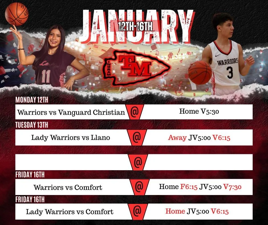🏀 Another BIG week of basketball at Ingram Tom Moore! 🏀

⭐ Middle School Recognition Friday
&bull; MS Girls &ndash; Halftime of Varsity Girls
&bull; MS Boys &ndash; Halftime of Varsity Boys

🔥 Our Warriors also open DISTRICT PLAY Friday vs. Comfor