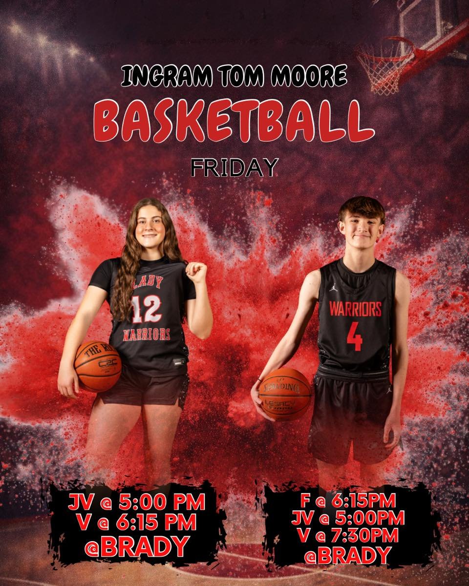 🔥🏀 ITM BASKETBALL FRIDAY 🏀🔥

It&rsquo;s GAME NIGHT, Warrior Nation!
Both Lady Warriors and Warriors are hitting the road and ready to bring the energy to Brady 💪🔥

Let&rsquo;s be LOUD, and show that Warrior pride travels wherever we go ❤️🖤
Eve
