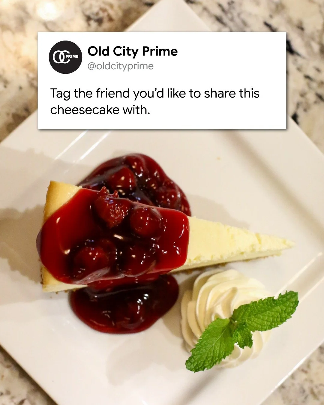 "We never get to dessert." Until you see our cheesecake. Creamy, decadent, and somehow always worth it.