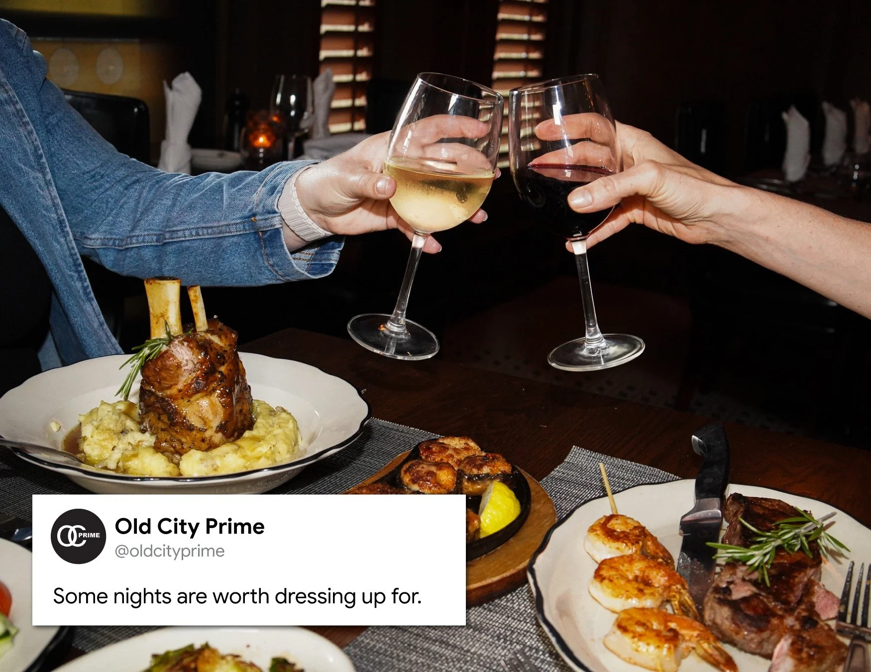 Candlelight. Prime steaks. A wine list worth lingering over. Old City Prime is the kind of place that turns a dinner reservation into a memory. Make yours tonight &mdash; visit our website or call 419-22PRIME.