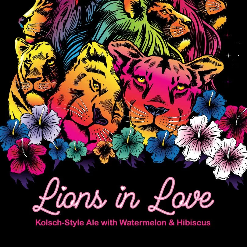 Colorful Lions and flowers