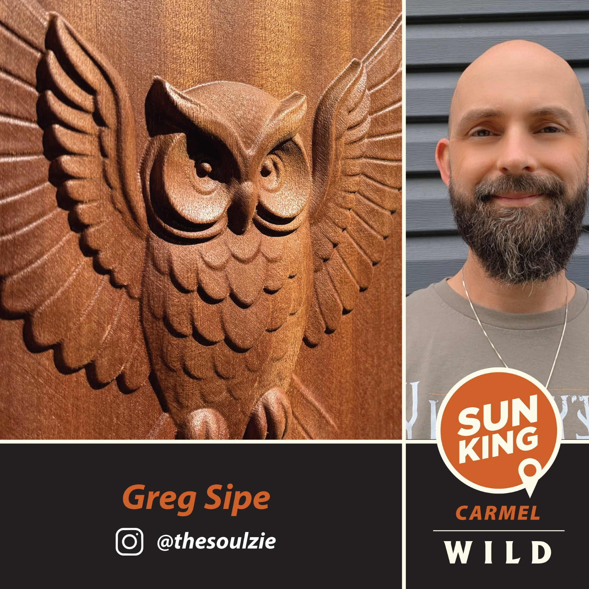 Greg Sipe artist headshot and owl