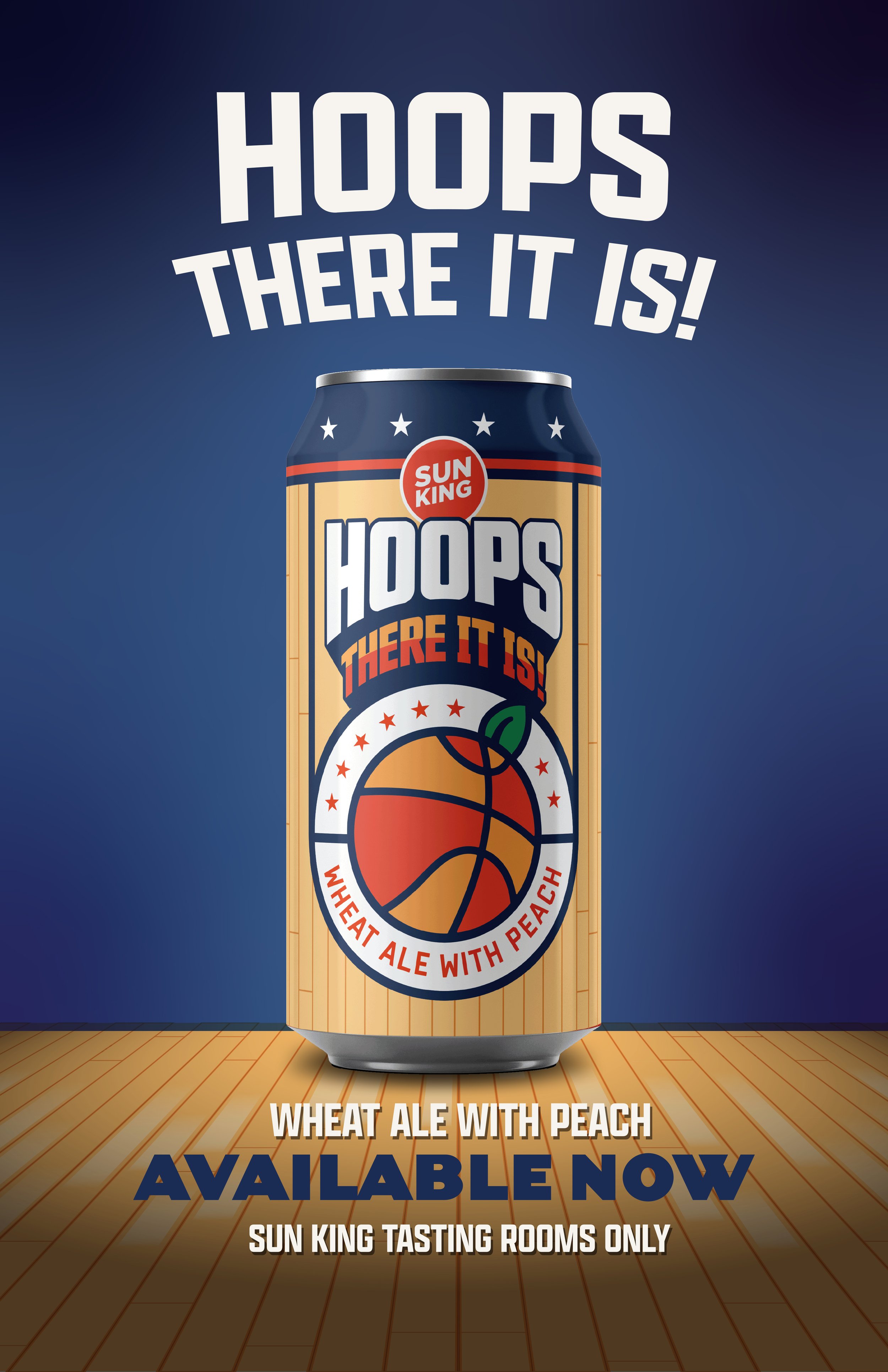 Hoops There It Is Wheat Ale with Peach on basketball court background